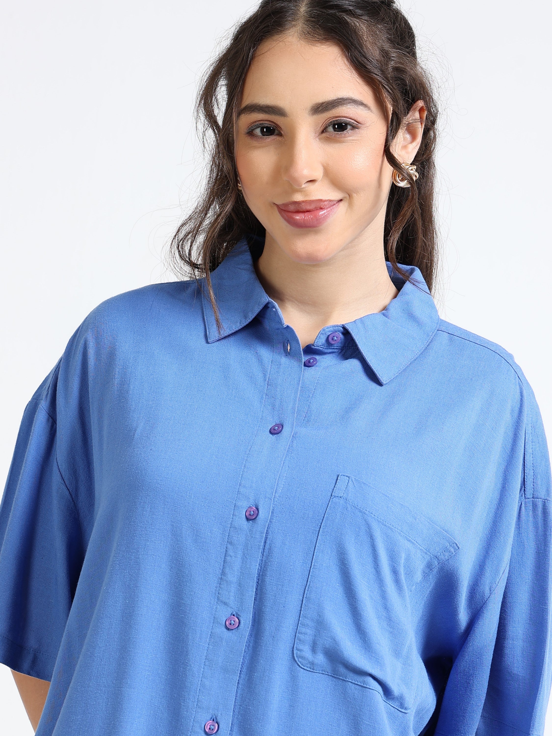 Women Blue Oversized Shirt