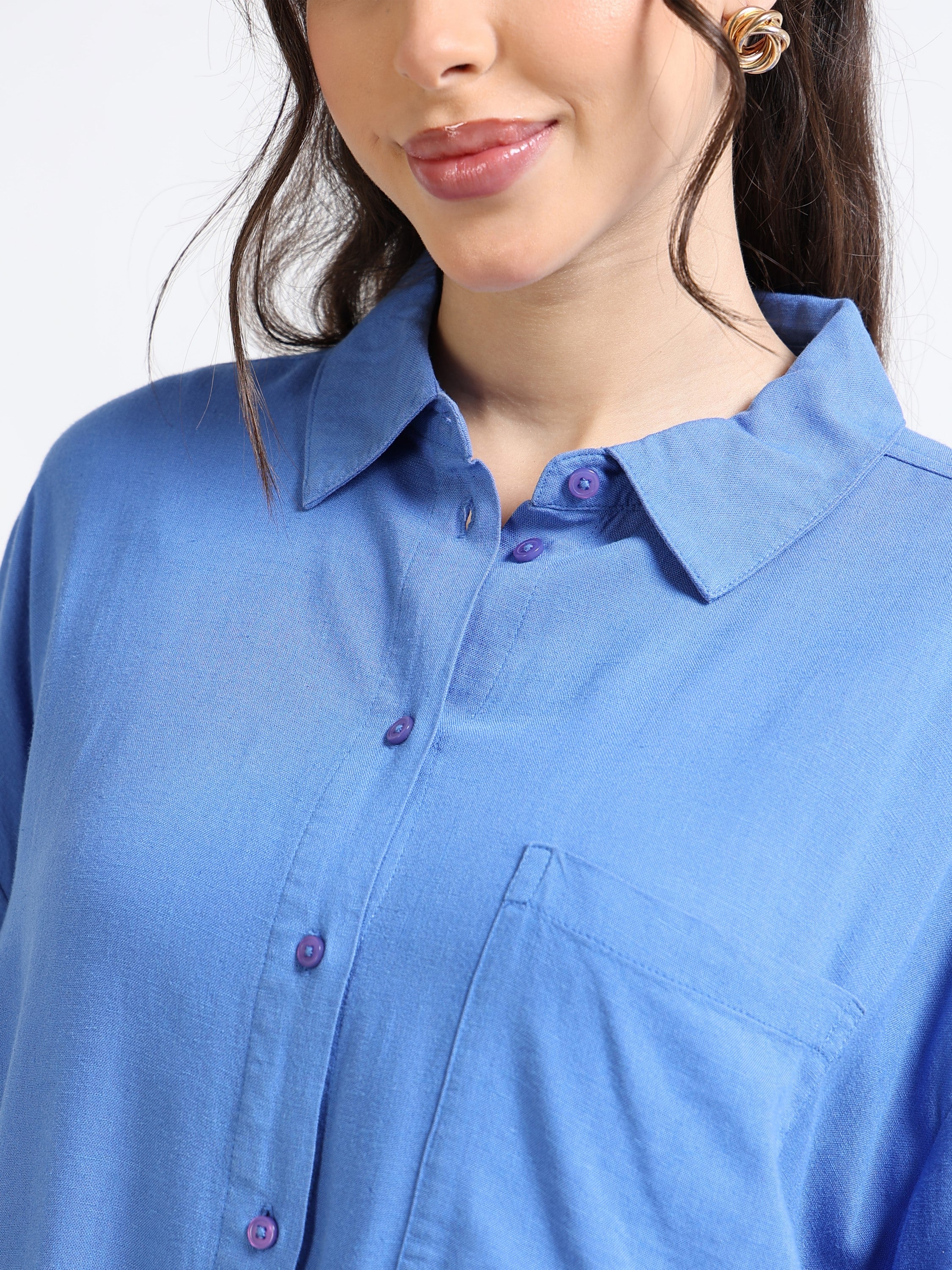 Women Blue Oversized Shirt