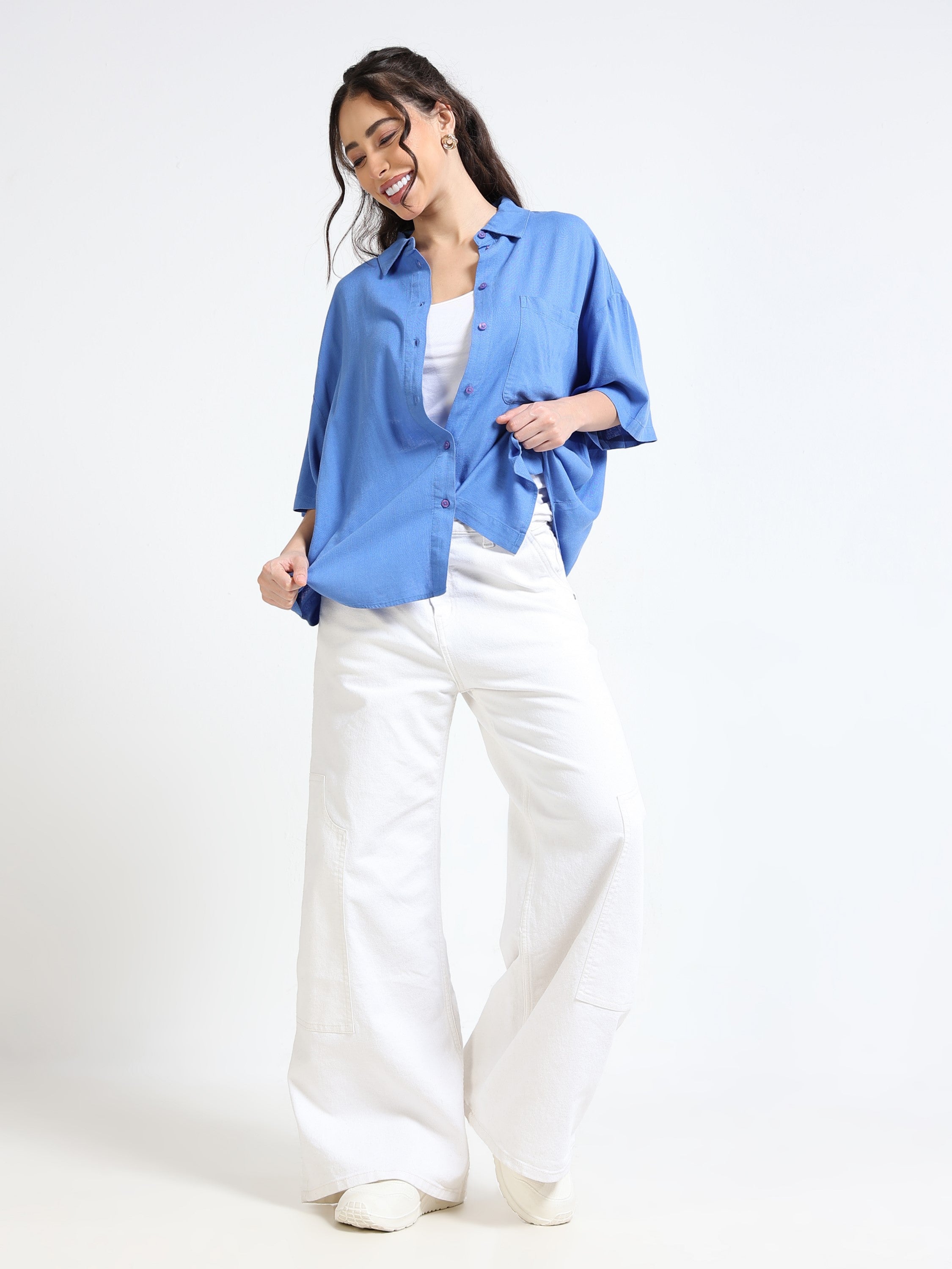 Women Blue Oversized Shirt