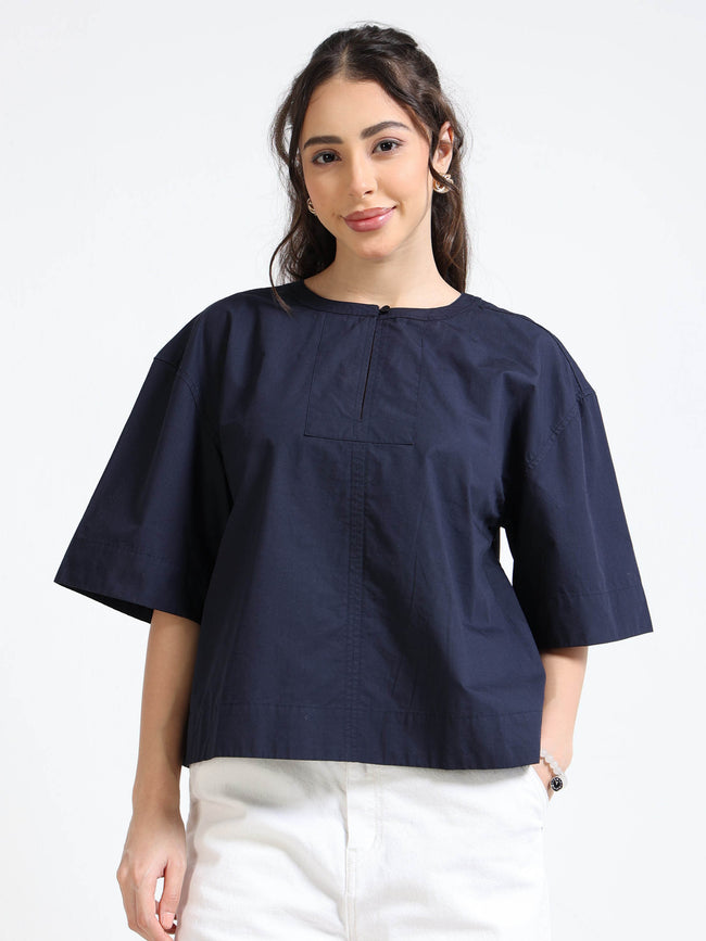 Women Navy oversized boxy fit Top