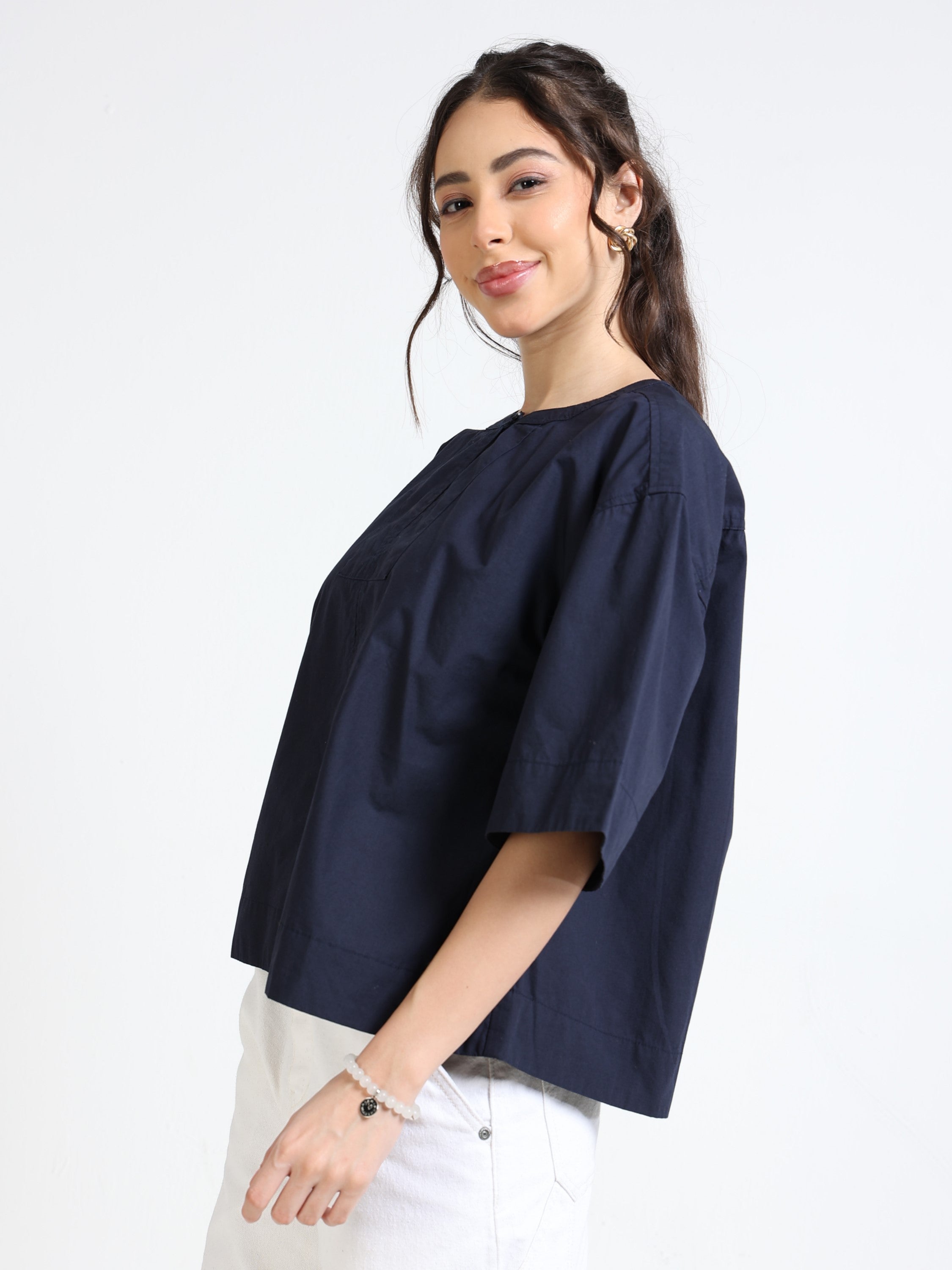 Women Navy oversized boxy fit Top