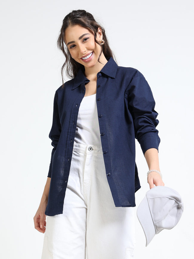 Women Navy Regular Fit Shirt
