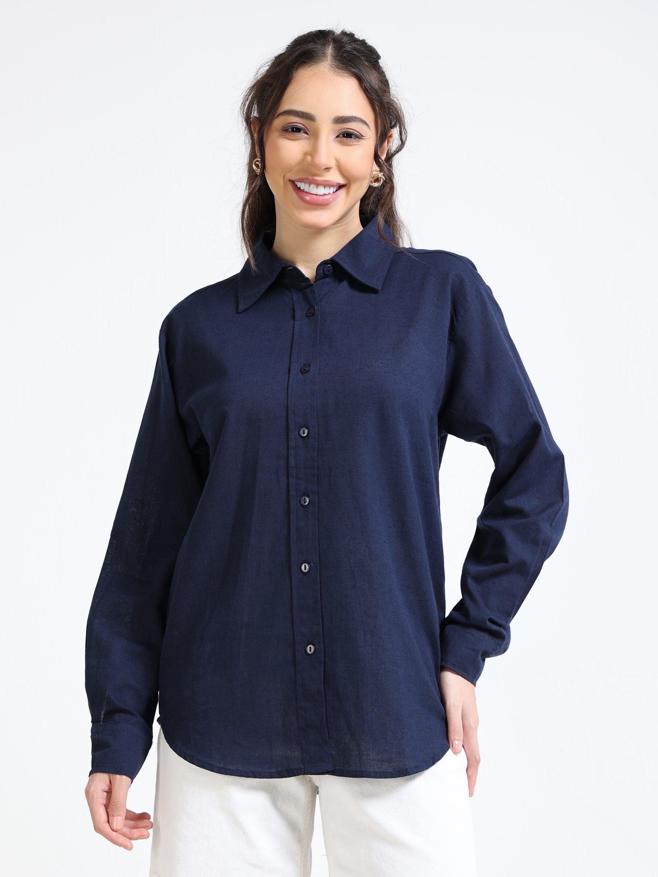 Women Navy Regular Fit Shirt
