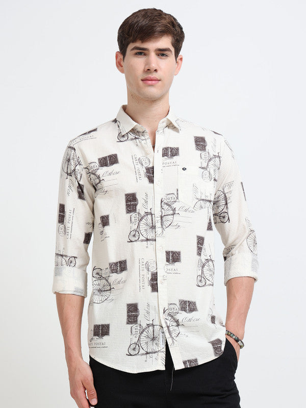 Men Off White Casual Shirt