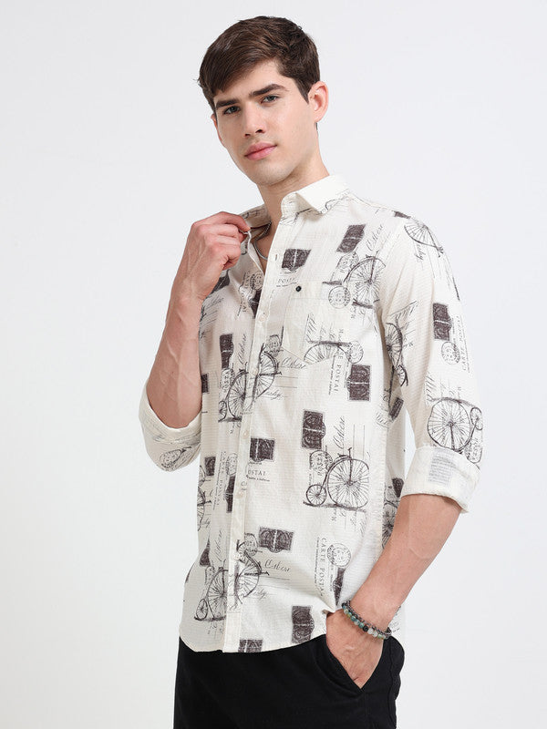 Men Off White Casual Shirt