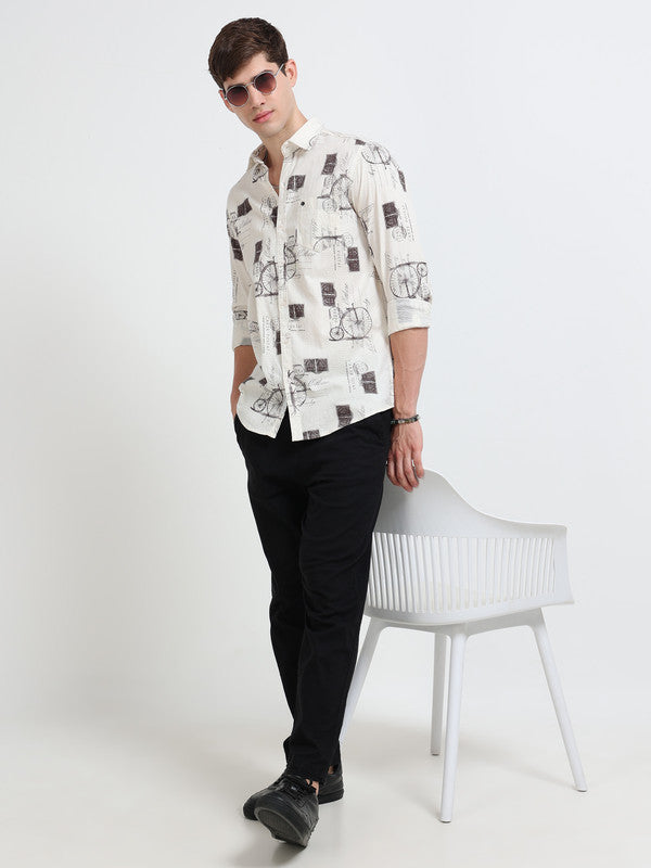 Men Off White Casual Shirt