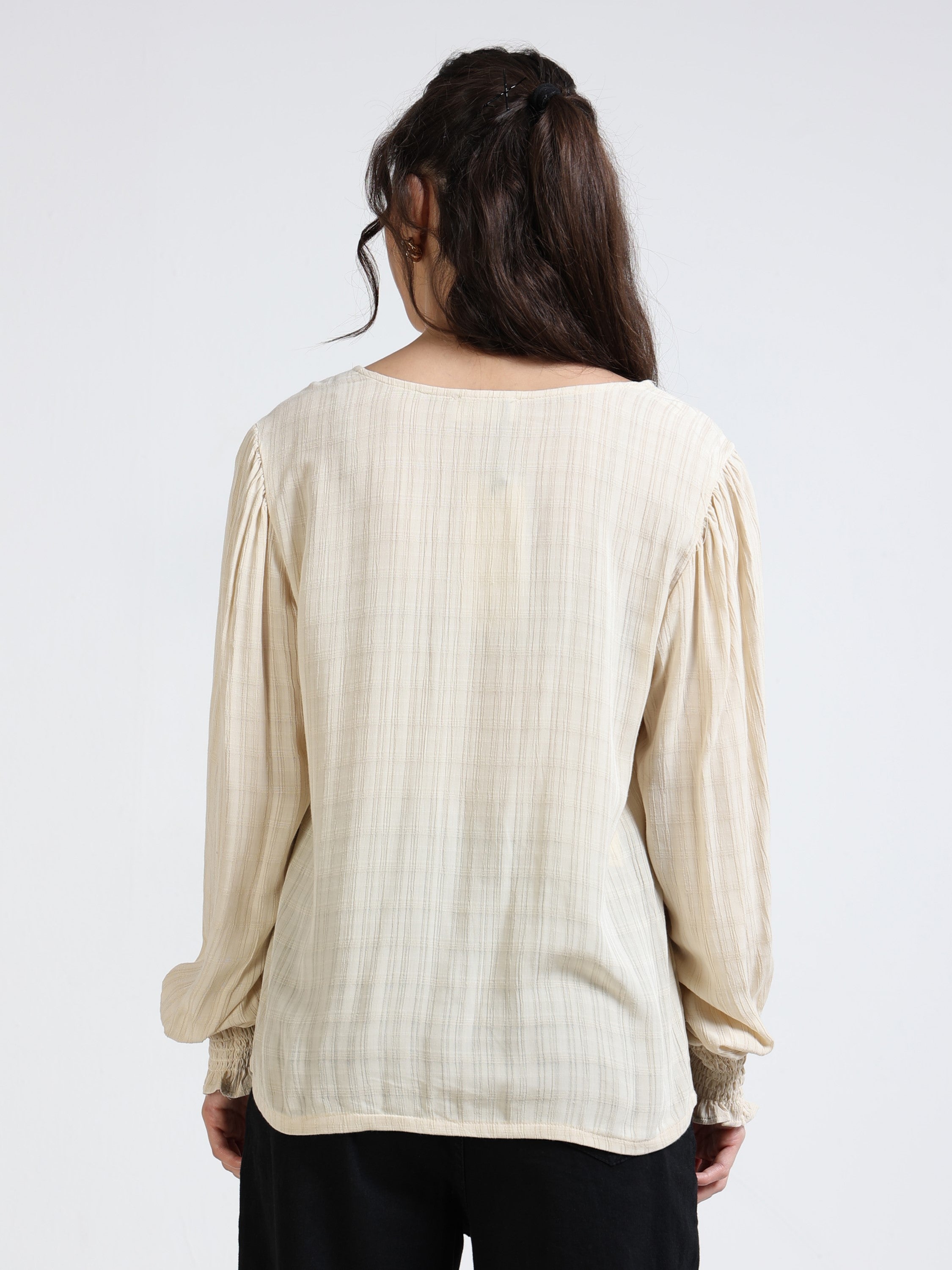 Women Beige Textured Relaxed Fit Top