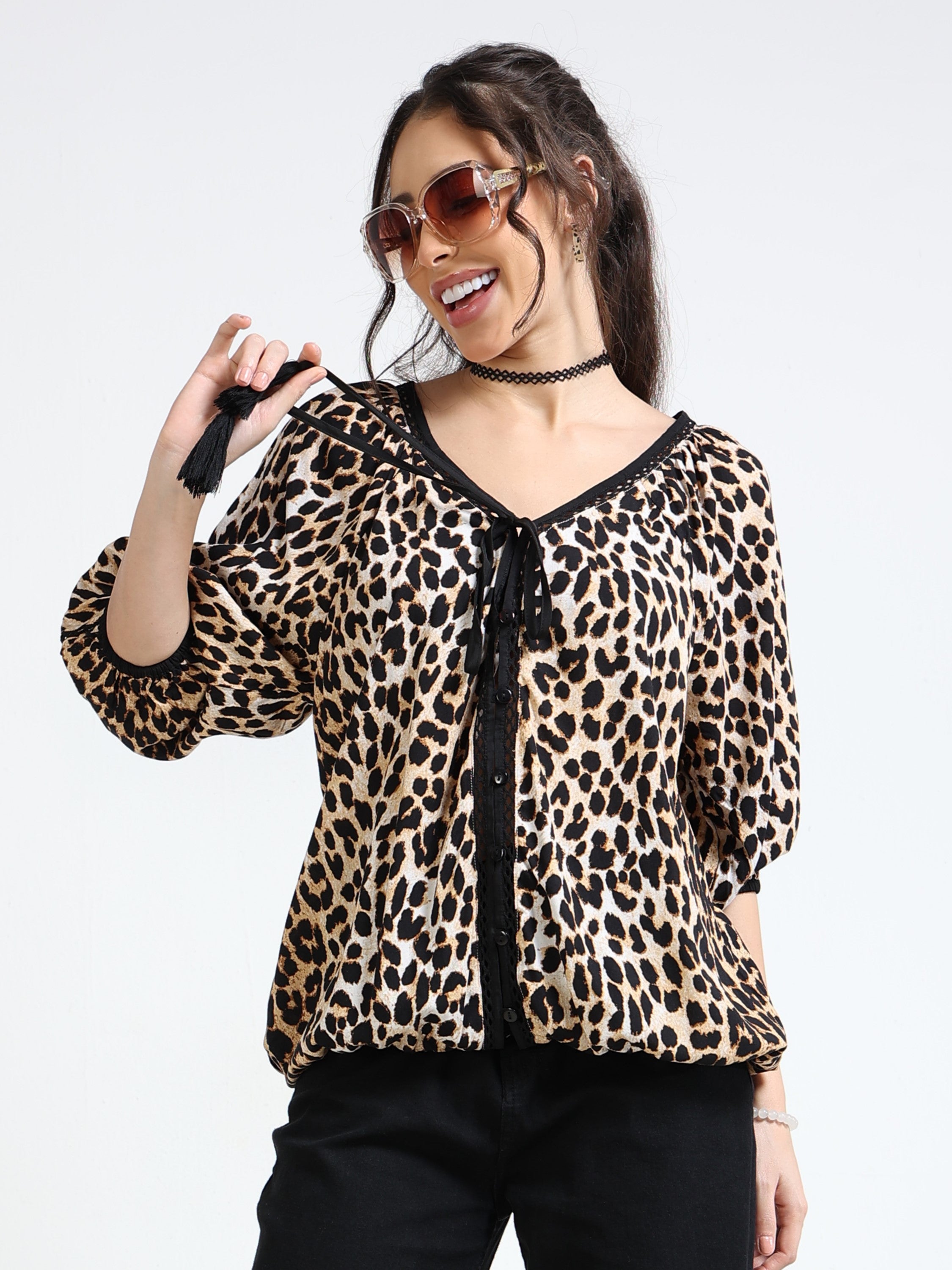 Women Leapord Print Relaxed Top