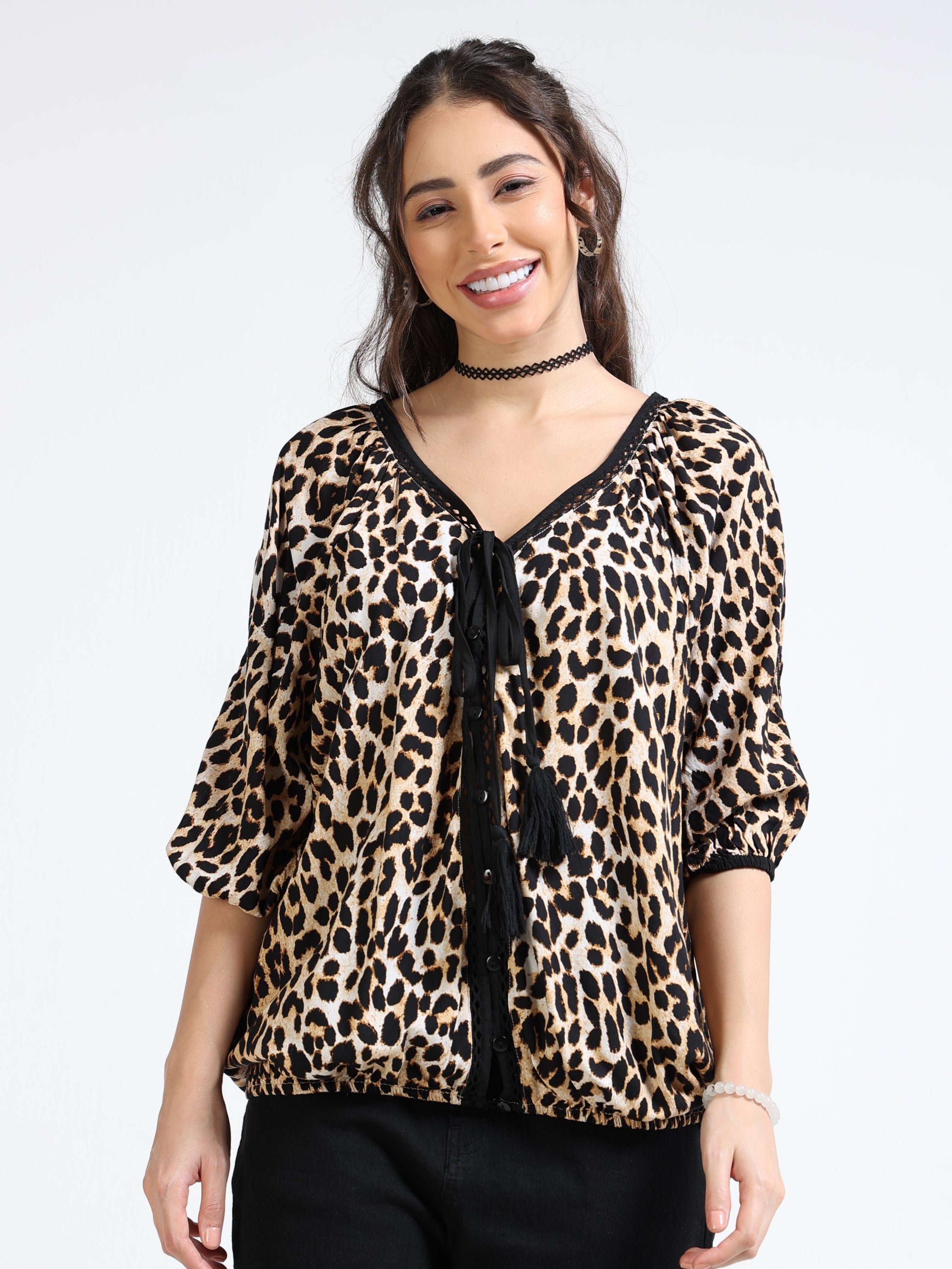Women Leapord Print Relaxed Top