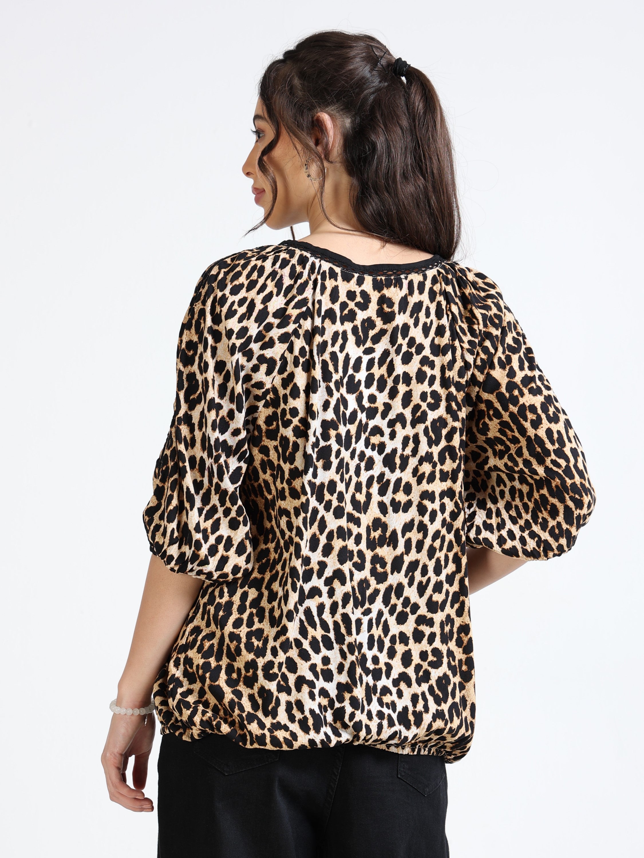 Women Leapord Print Relaxed Top