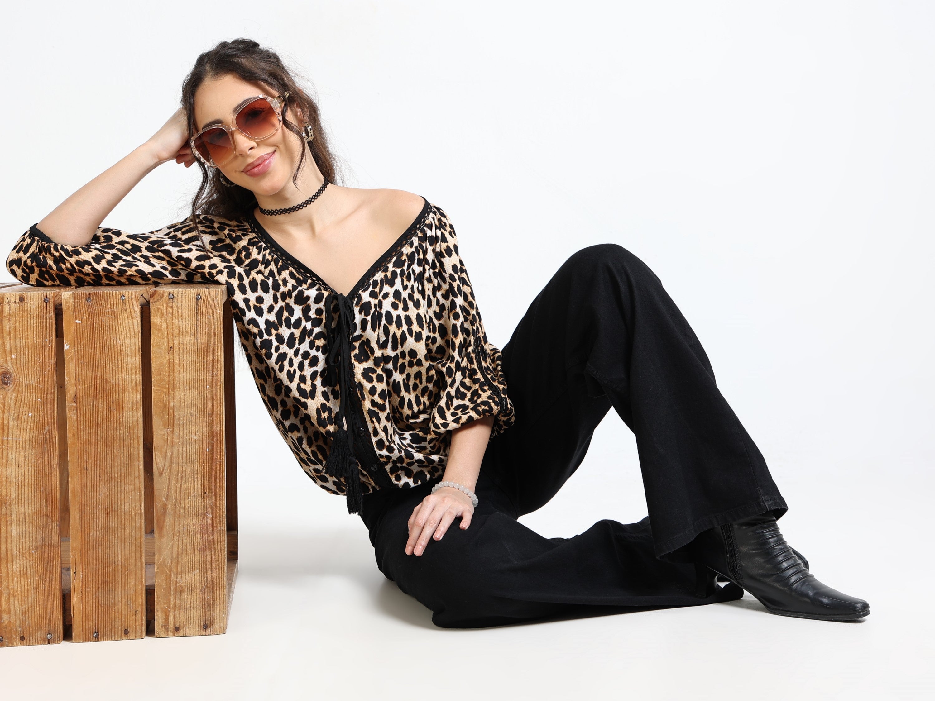 Women Leapord Print Relaxed Top