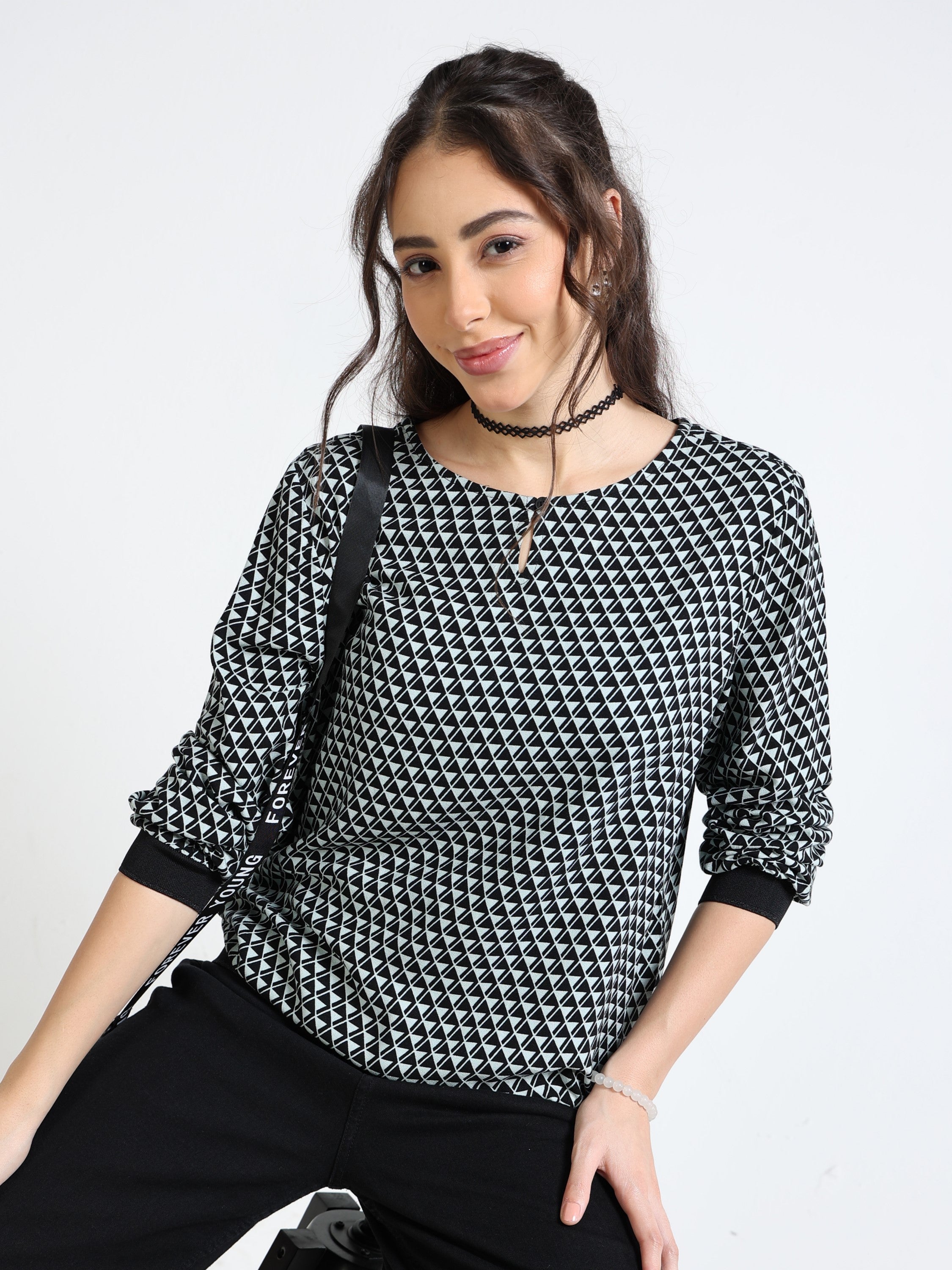 Women Blue Geometrical Print Top