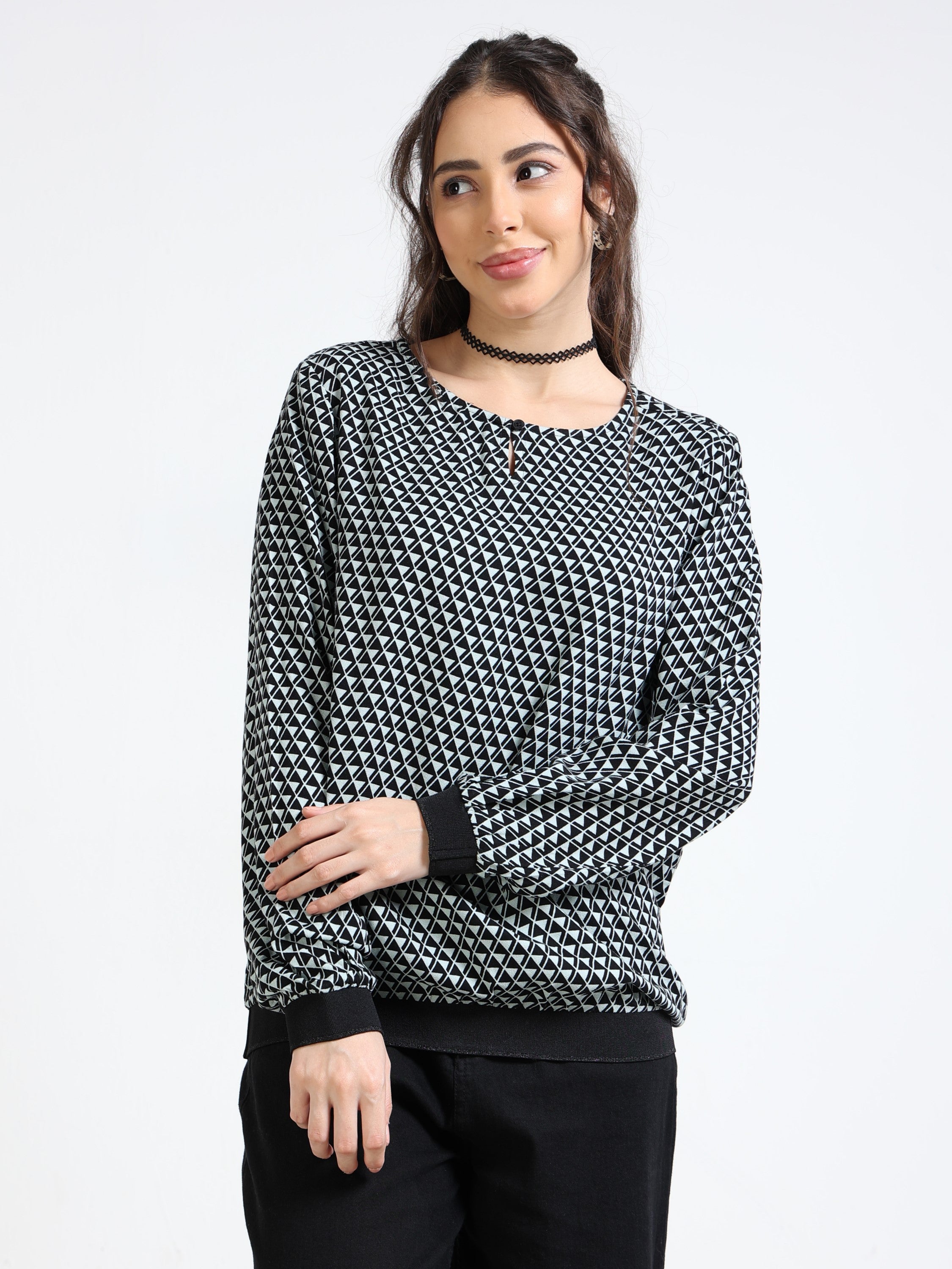 Women Blue Geometrical Print Top