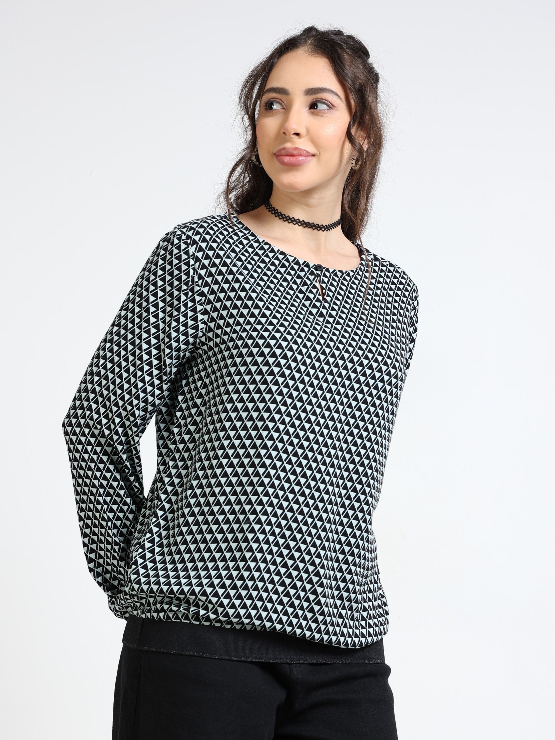 Women Blue Geometrical Print Top