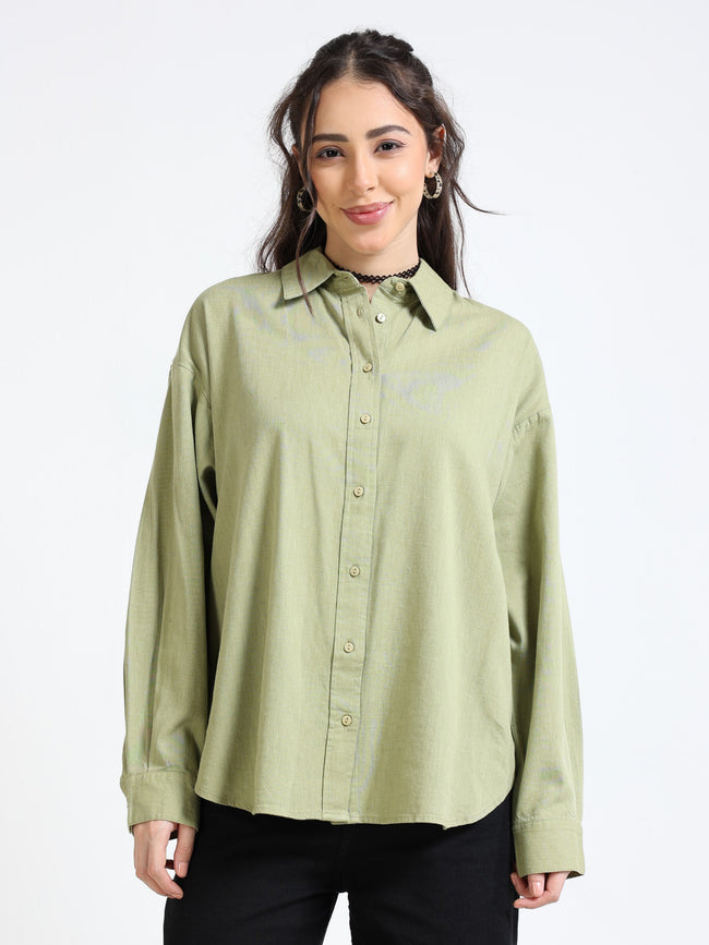Women Olive Solid Oversized Shirt