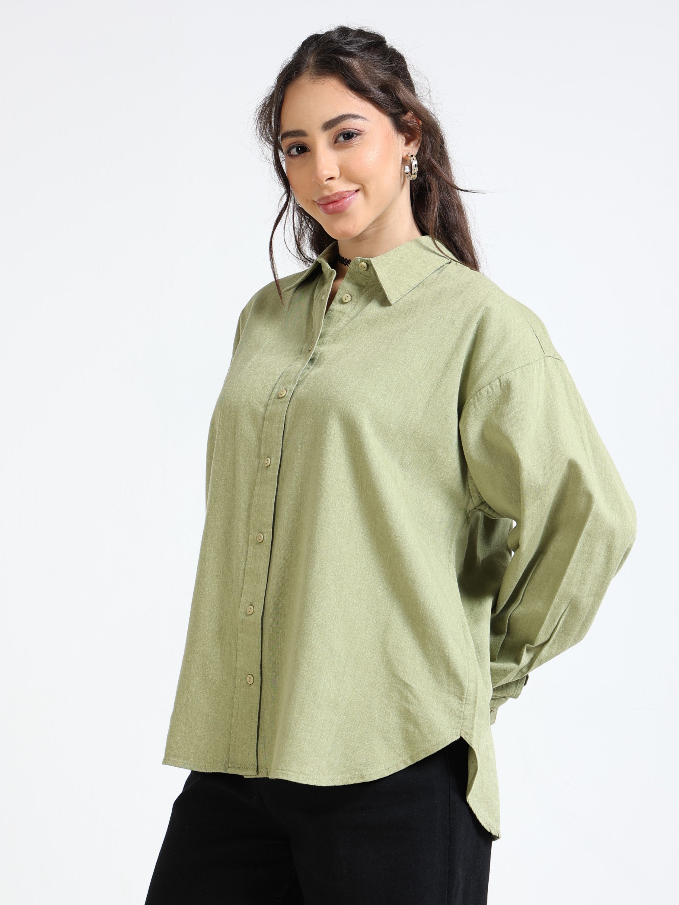 Women Olive Solid Oversized Shirt