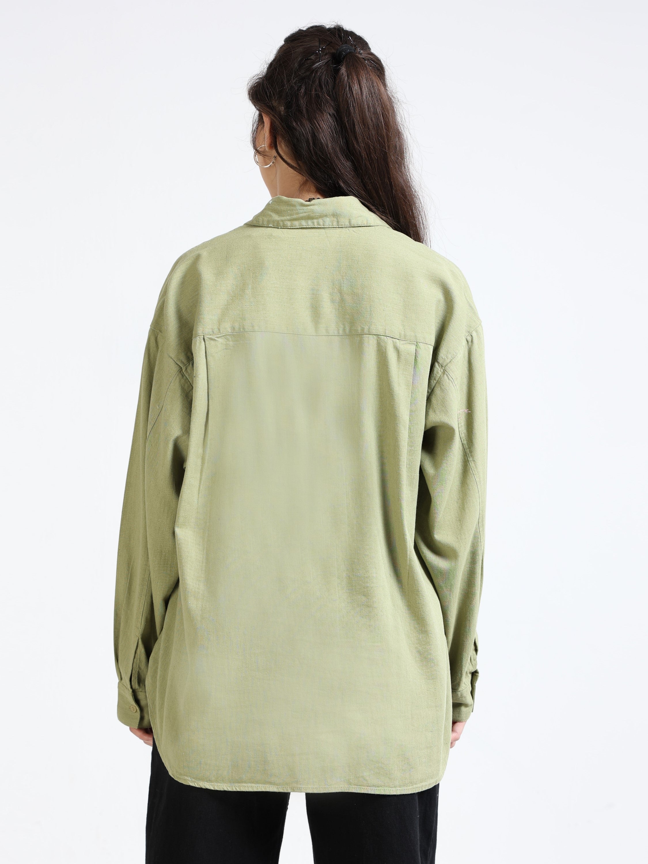 Women Olive Solid Oversized Shirt