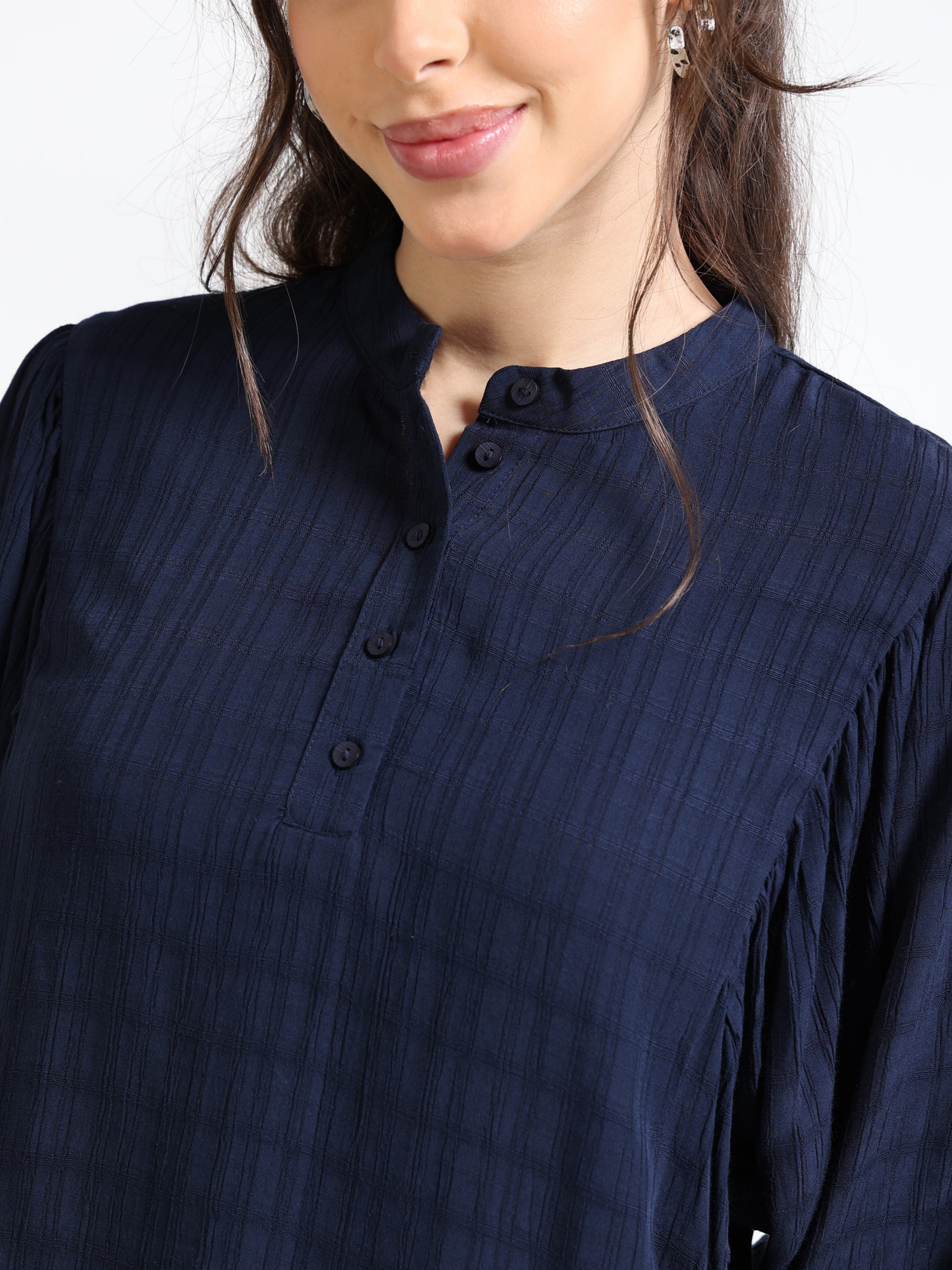 Women Navy Top with Balloon Sleeves