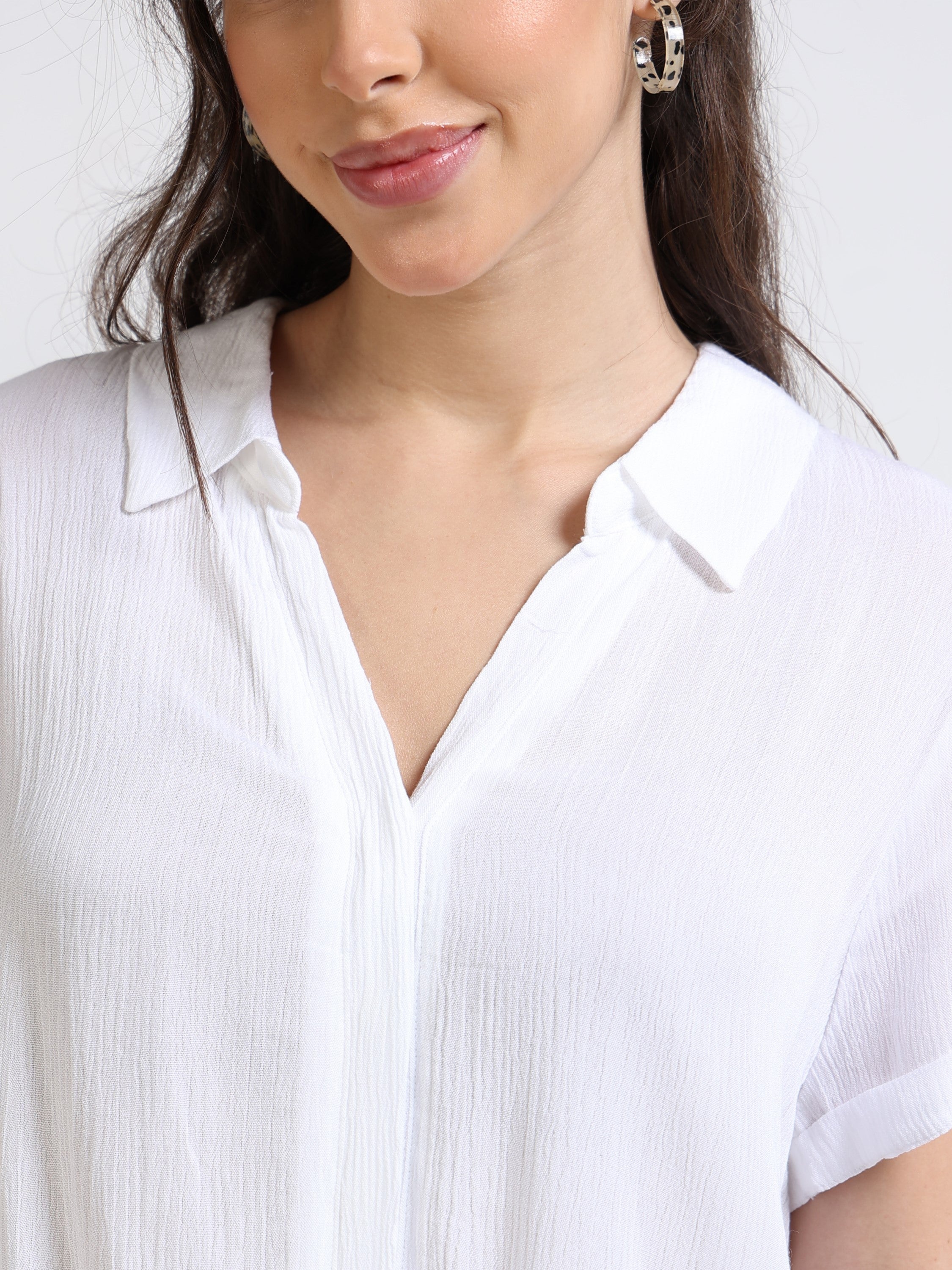 Women White Knot Tie Shirt