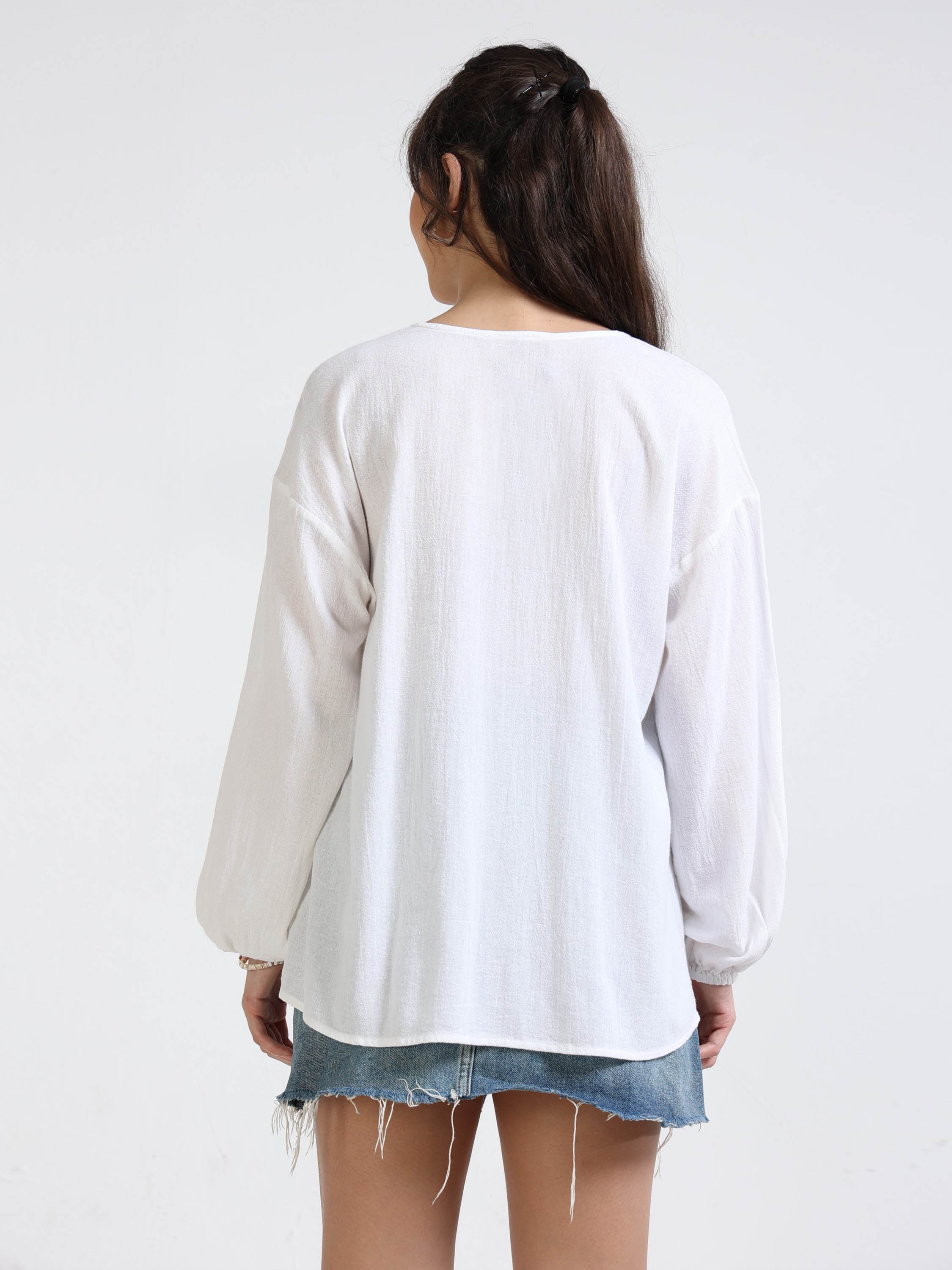 Women White & Pink Embroidered Top