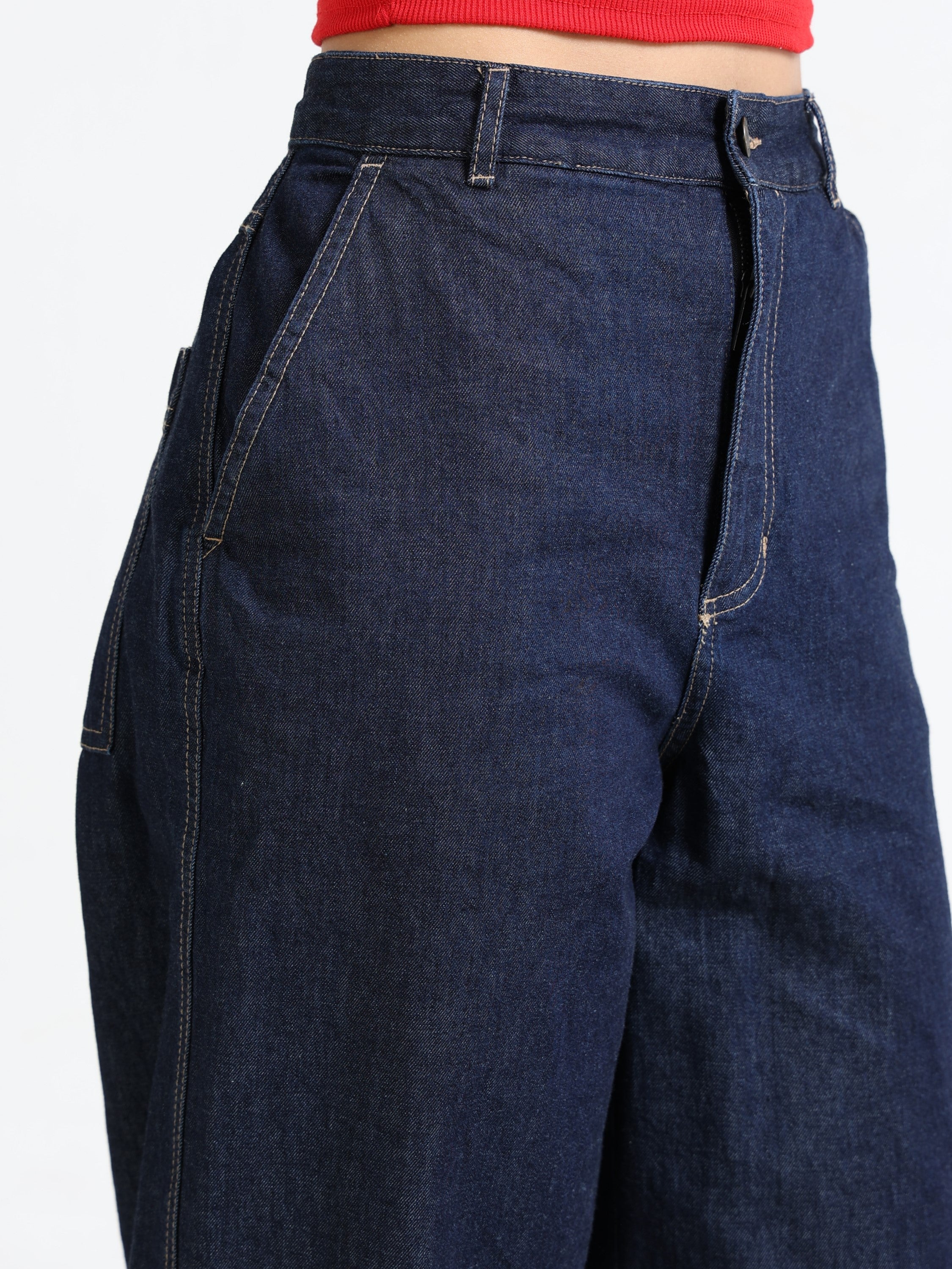 Women Navy Denim Baggy Pants