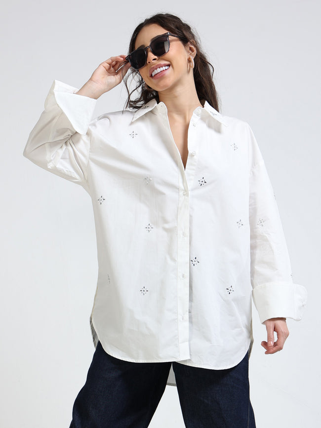 Women Embellished Oversized Shirt