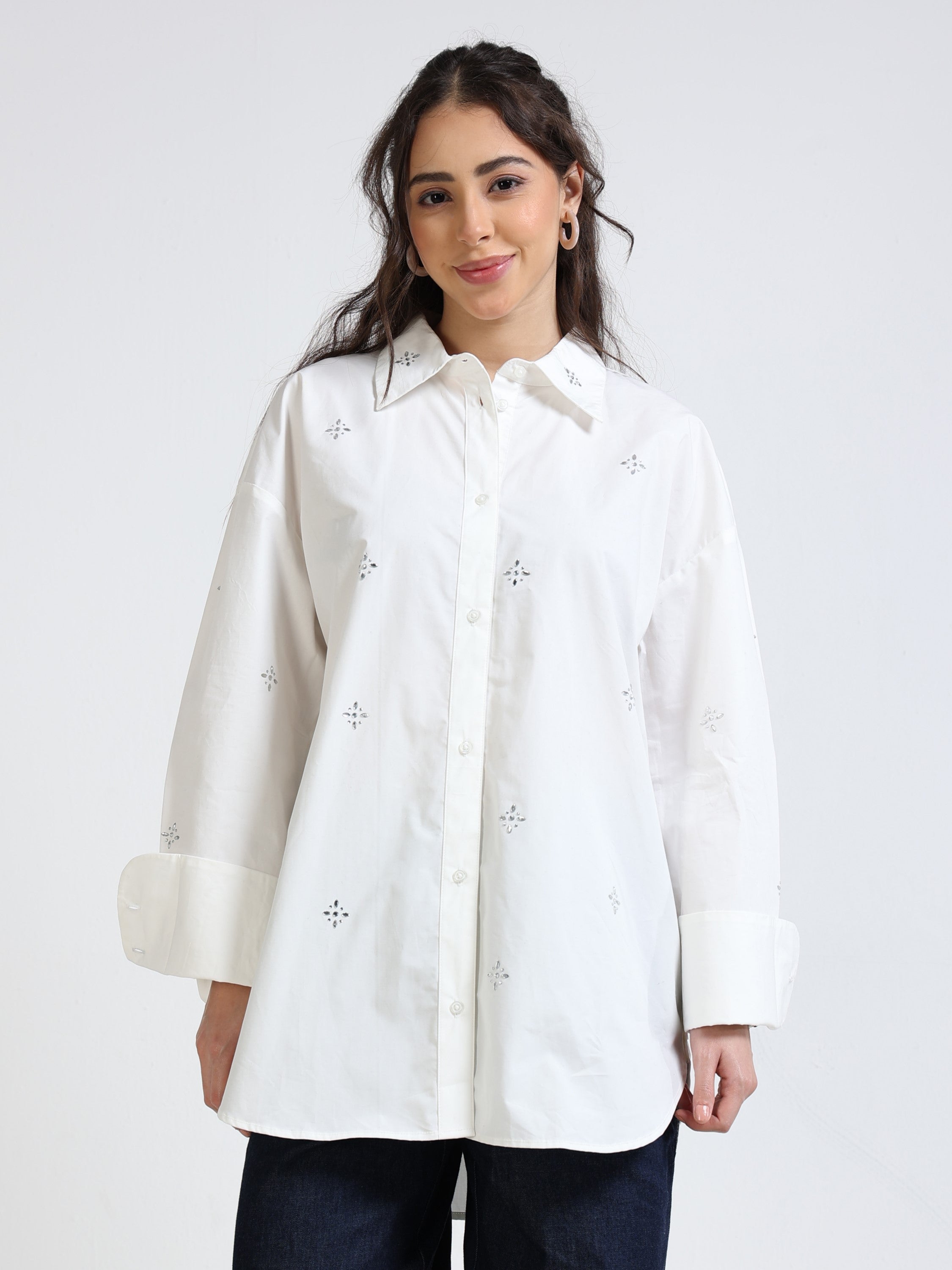 Women Embellished Oversized Shirt