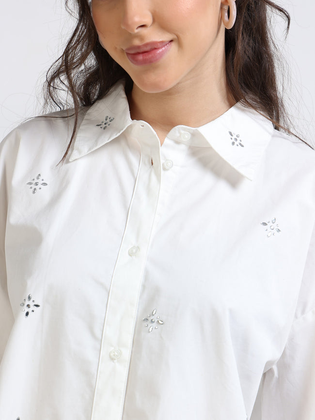 Women Embellished Oversized Shirt