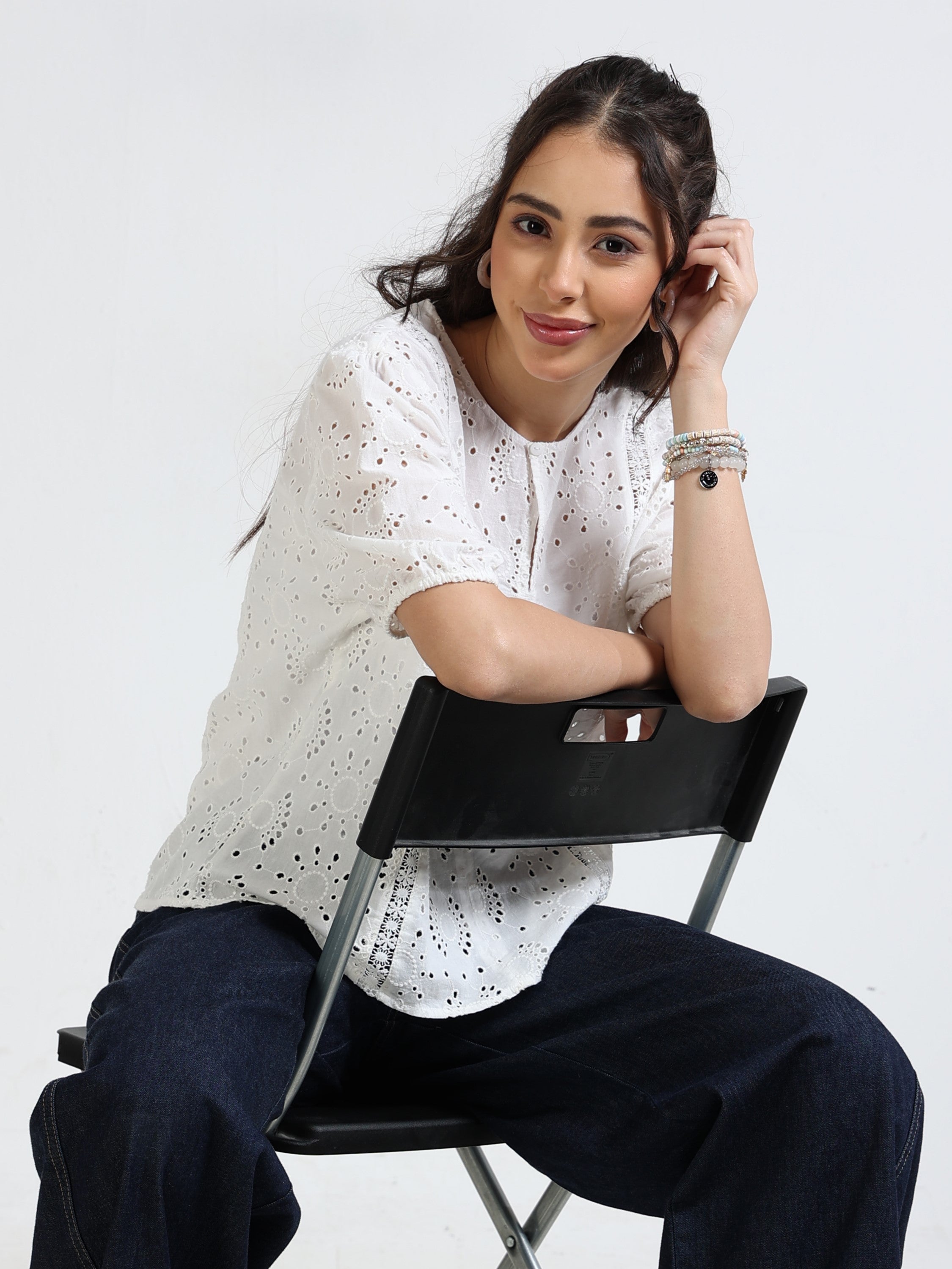 Women White Shiffli Top
