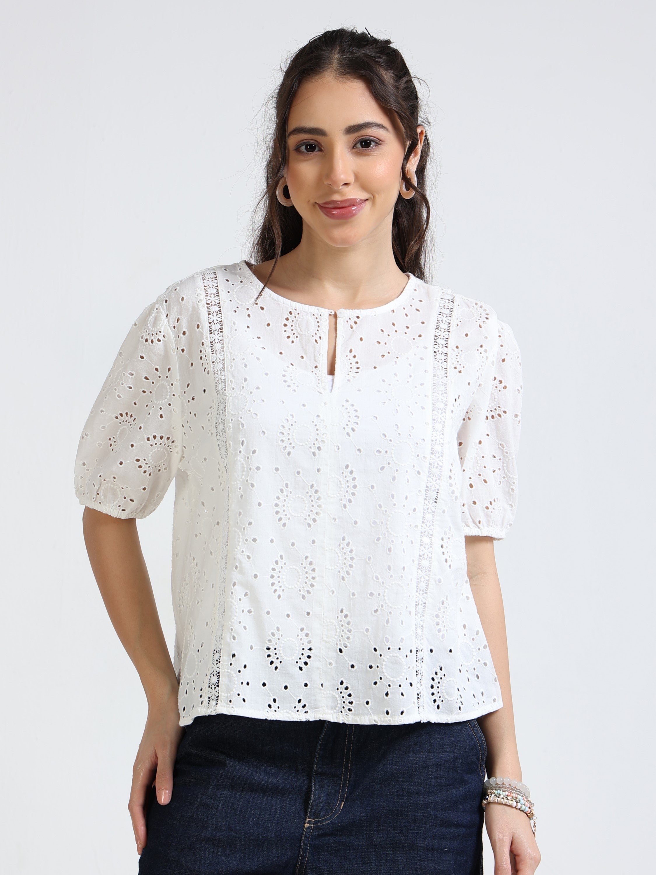 Women White Shiffli Top