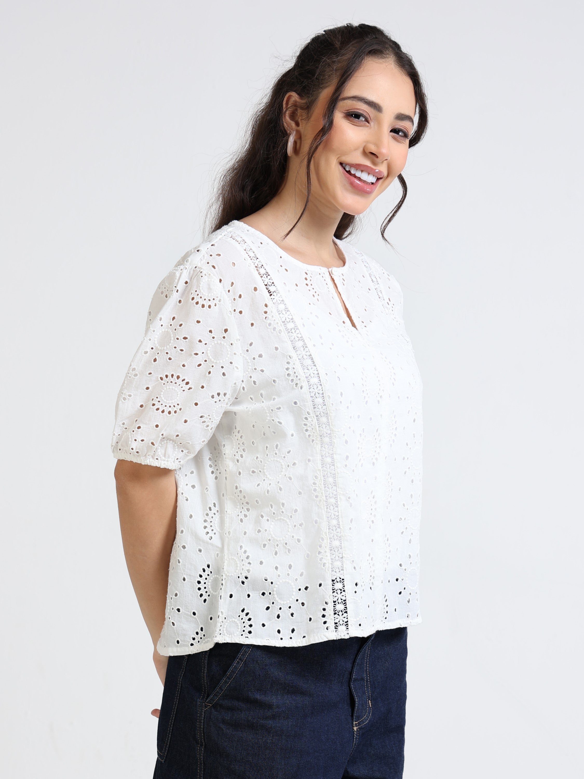 Women White Shiffli Top