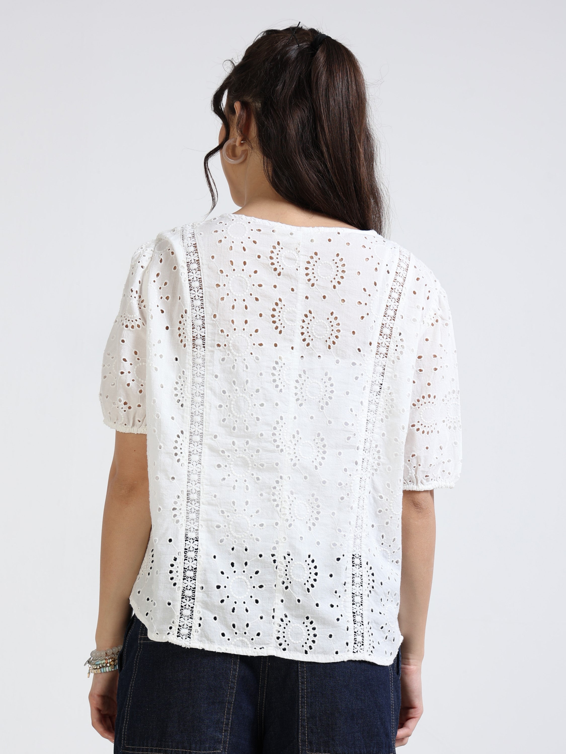 Women White Shiffli Top