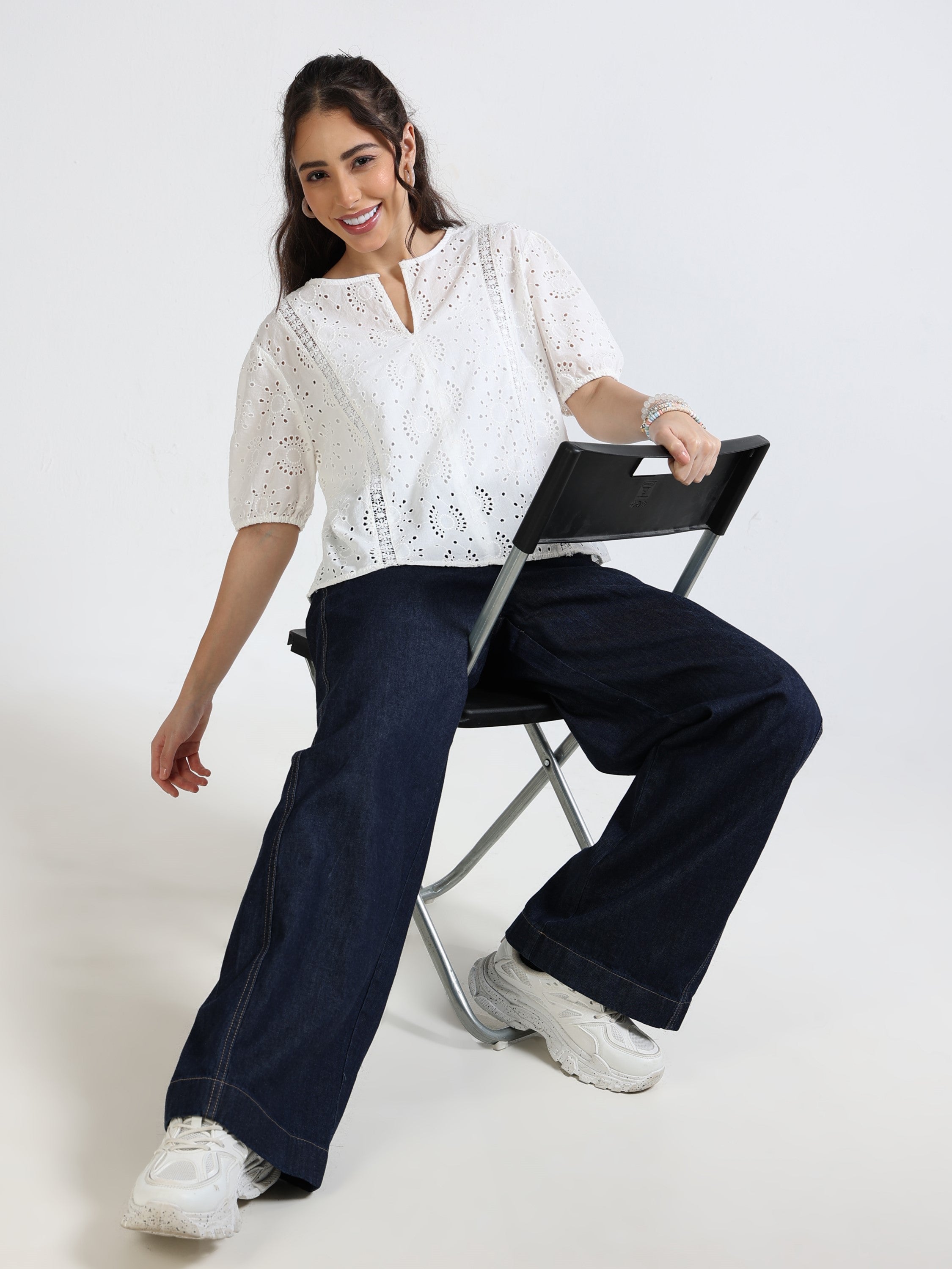 Women White Shiffli Top