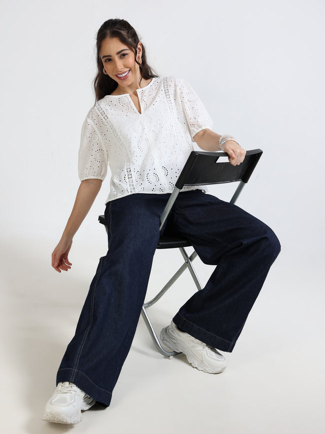 Women White Shiffli Top