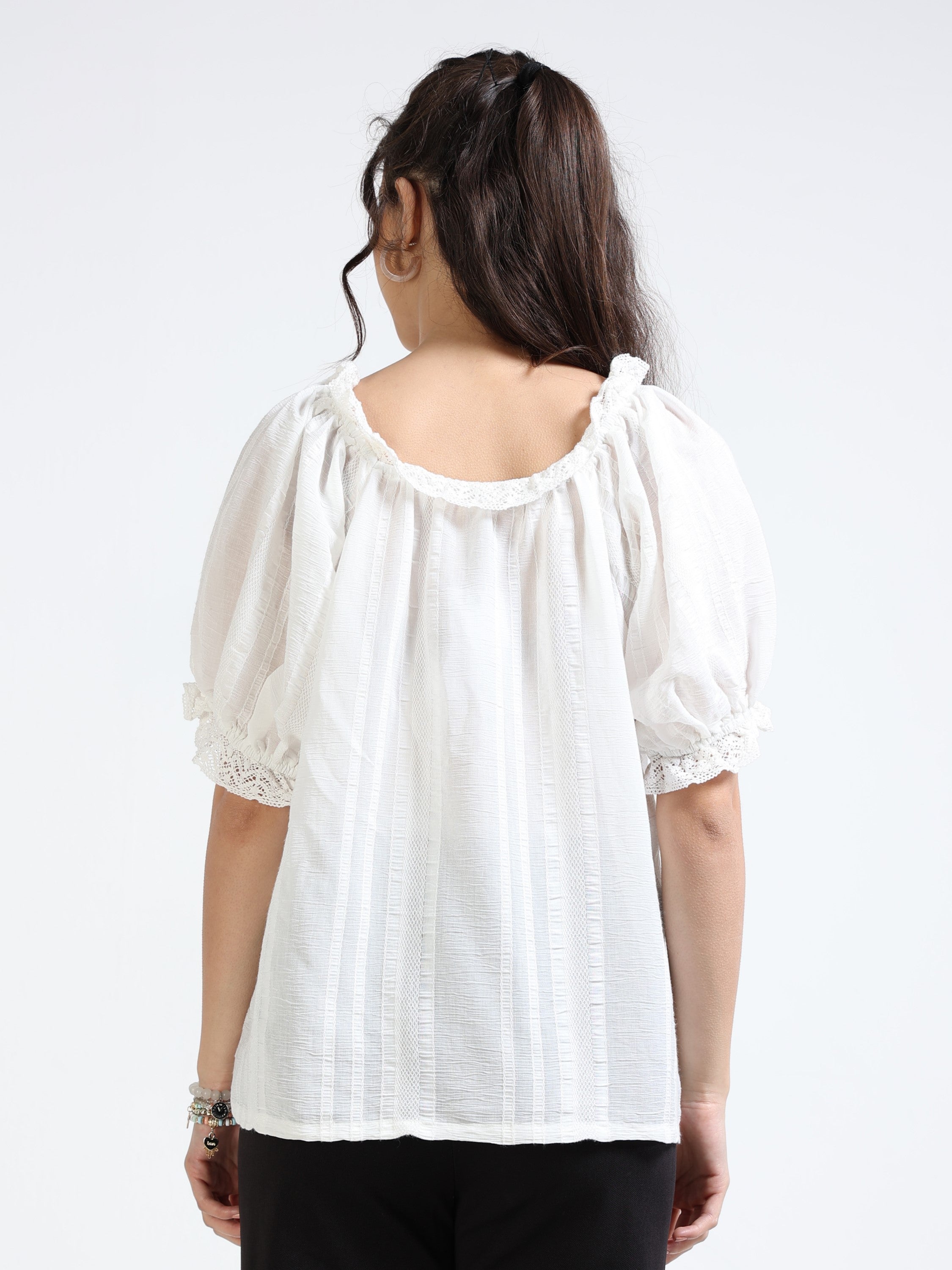 Women White Off Shoulder Balloon Sleeve Top