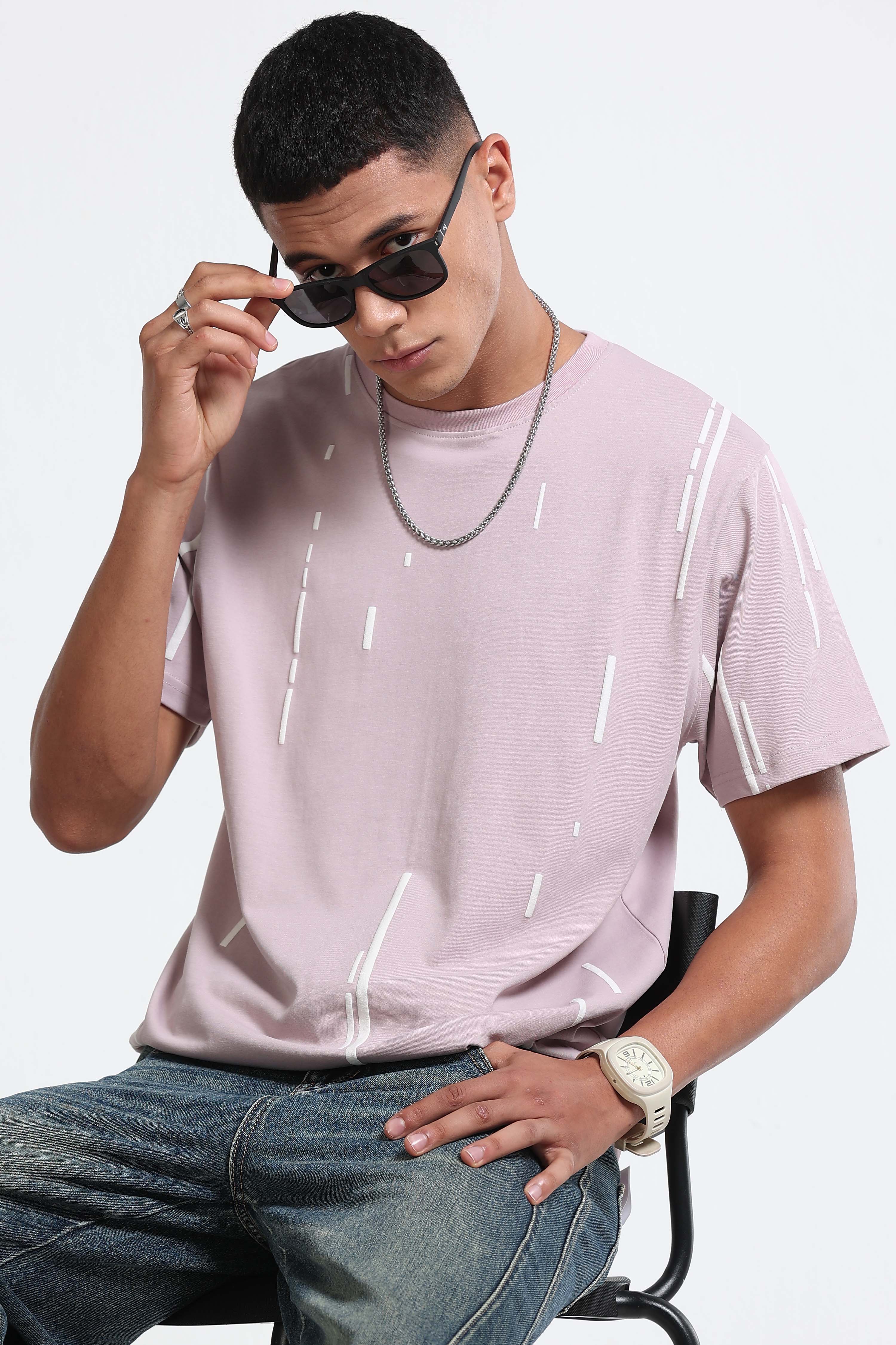 Men Pink Premium Abstract Line T-Shirt