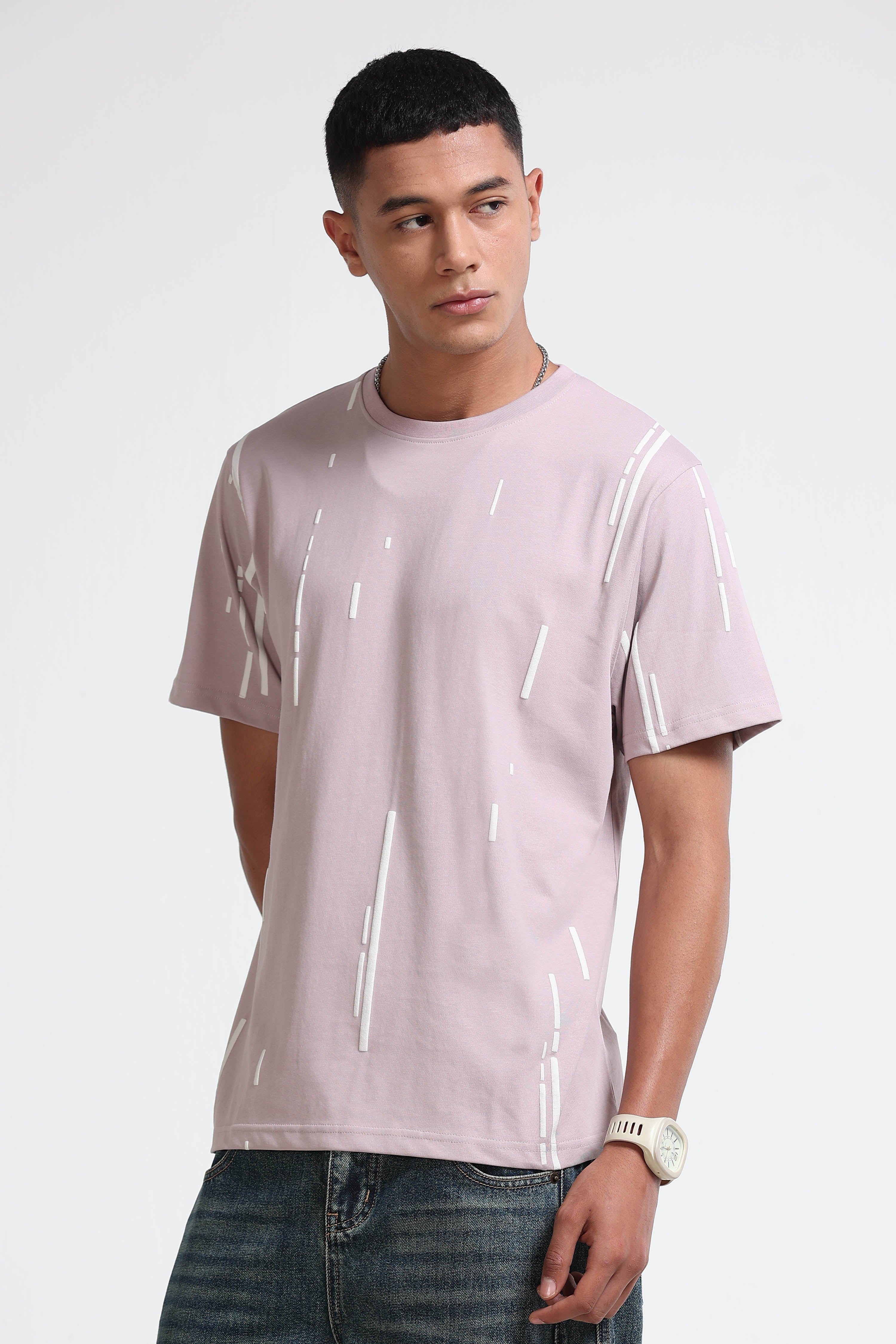 Men Pink Premium Abstract Line T-Shirt