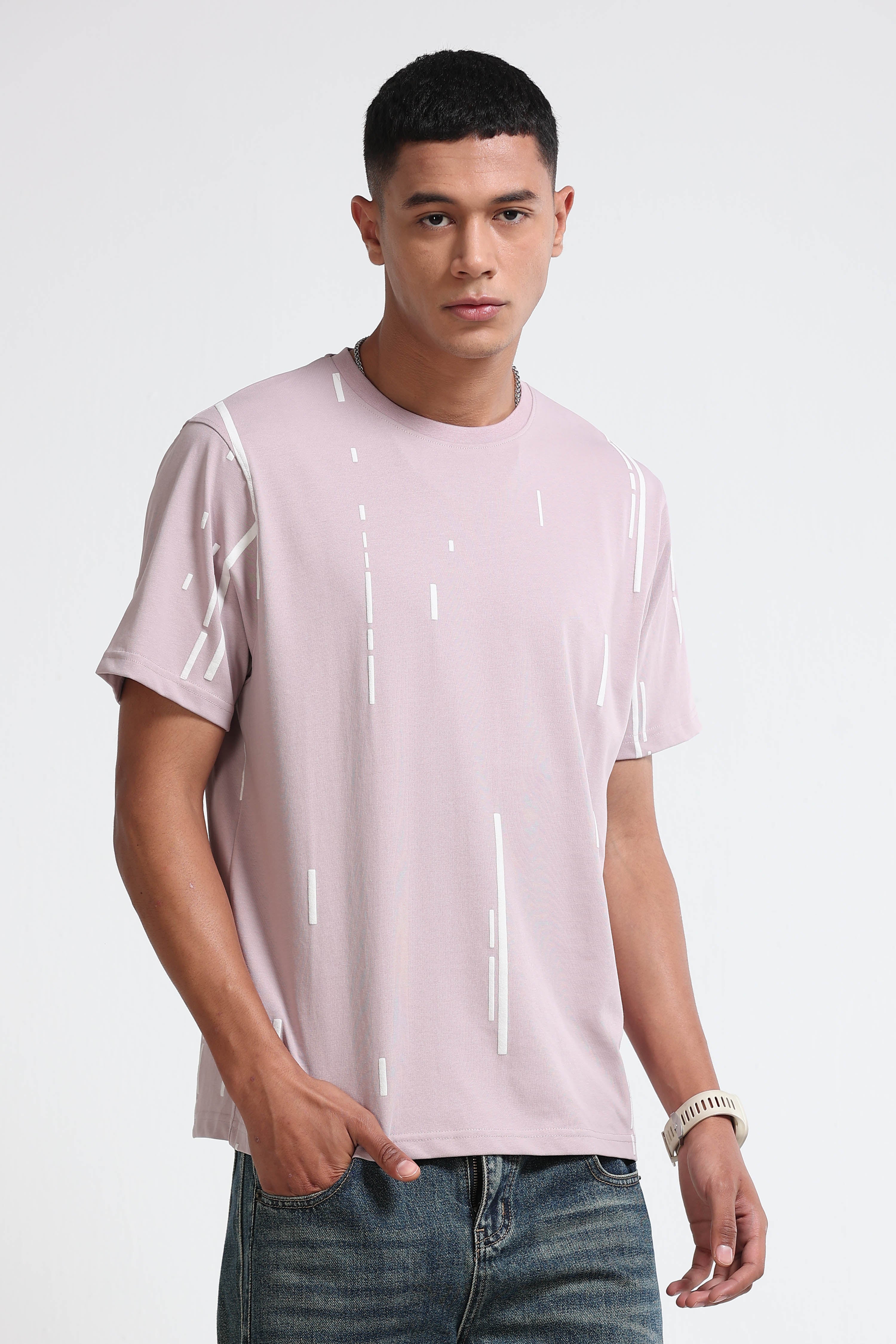 Men Pink Premium Abstract Line T-Shirt