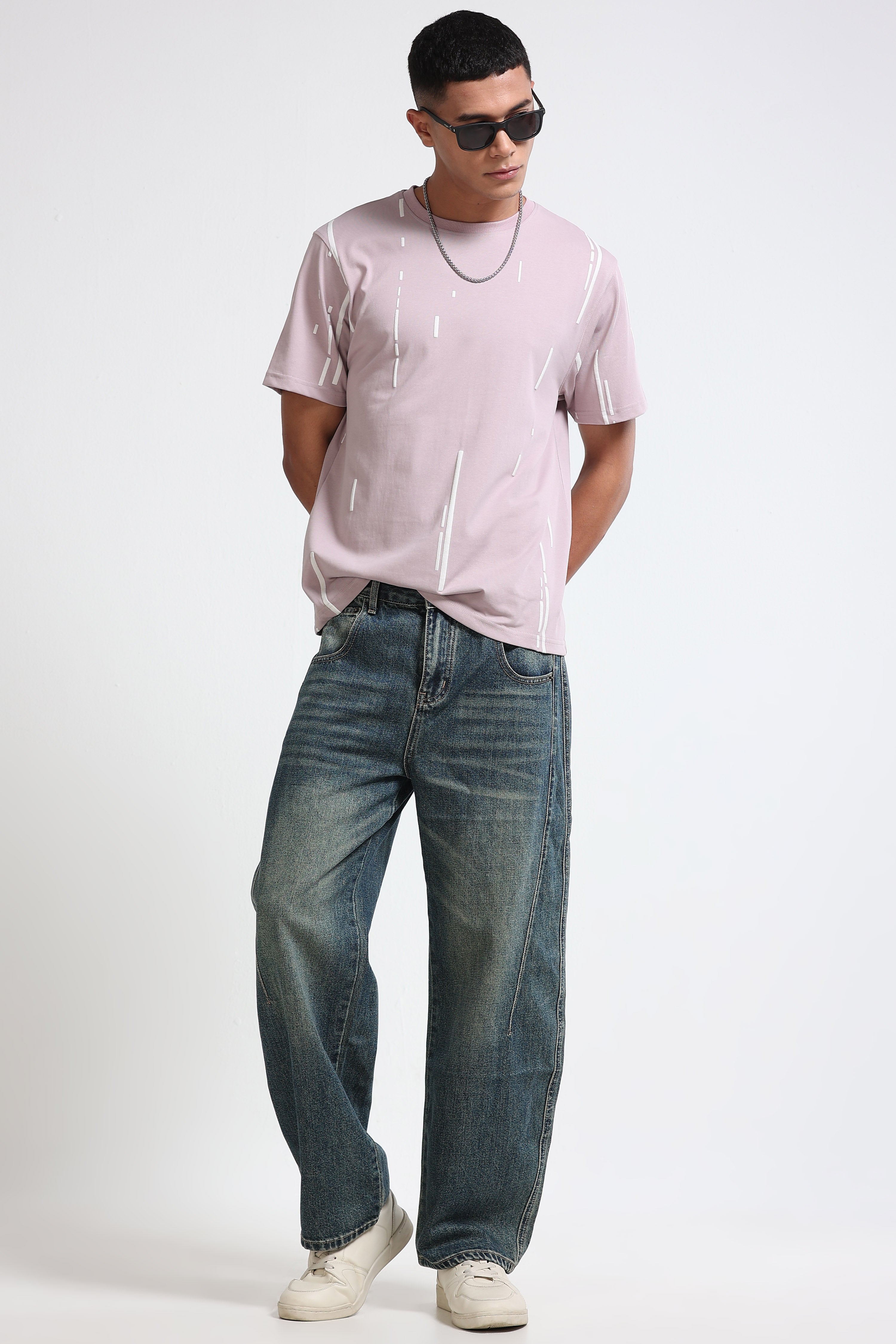 Men Pink Premium Abstract Line T-Shirt