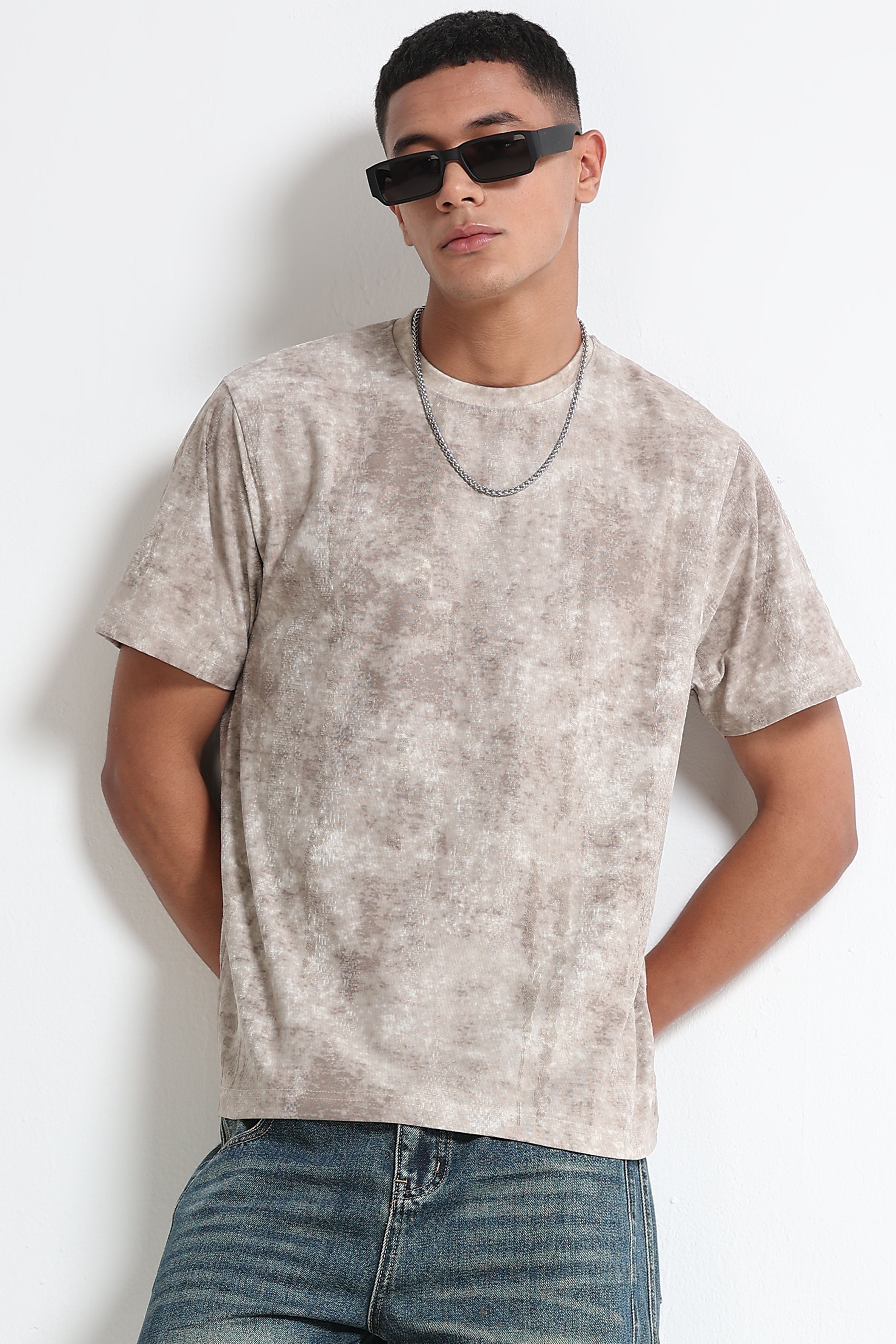 Men Beige Casual Relaxed Fit T-Shirt