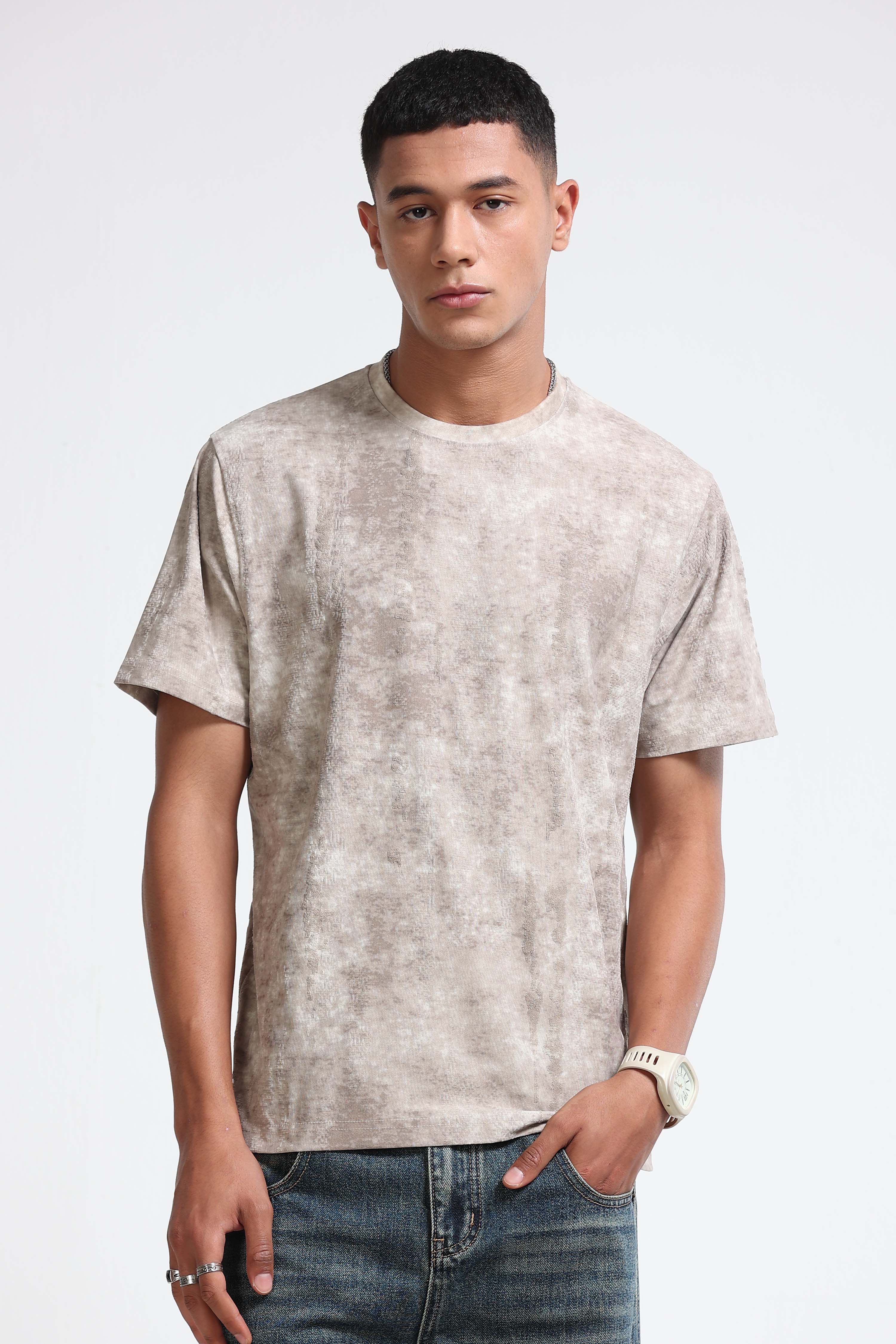 Men Beige Casual Relaxed Fit T-Shirt