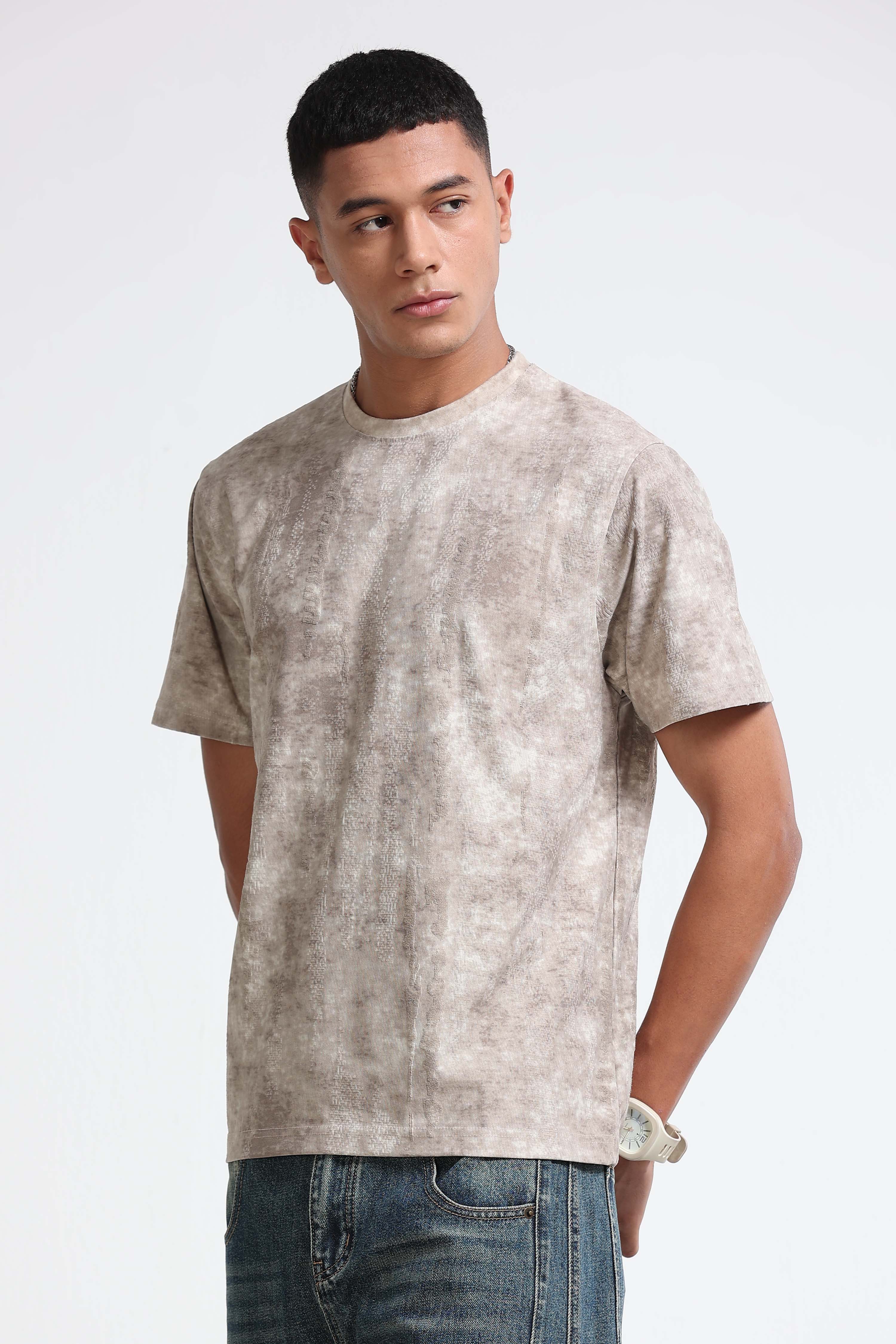 Men Beige Casual Relaxed Fit T-Shirt
