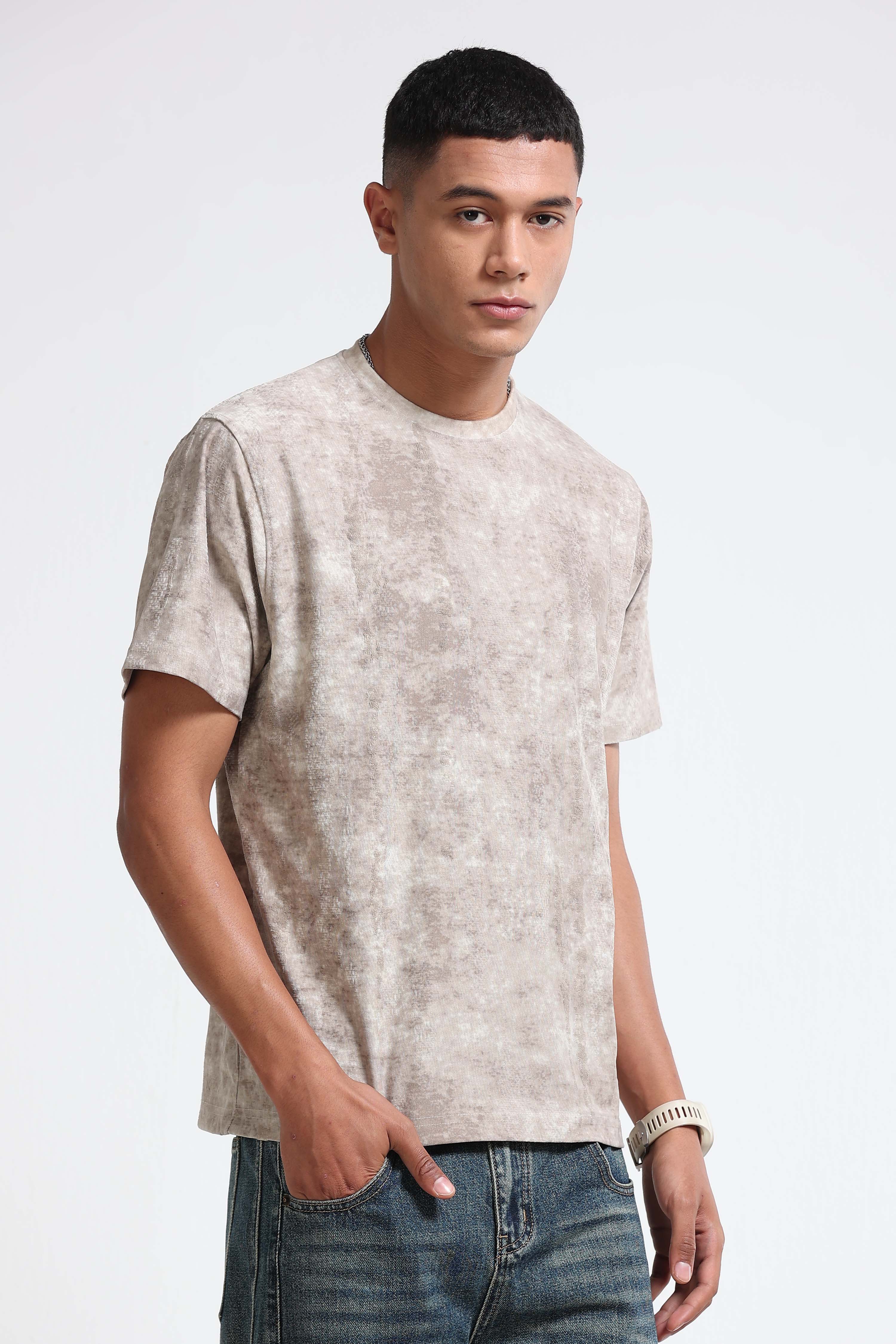 Men Beige Casual Relaxed Fit T-Shirt