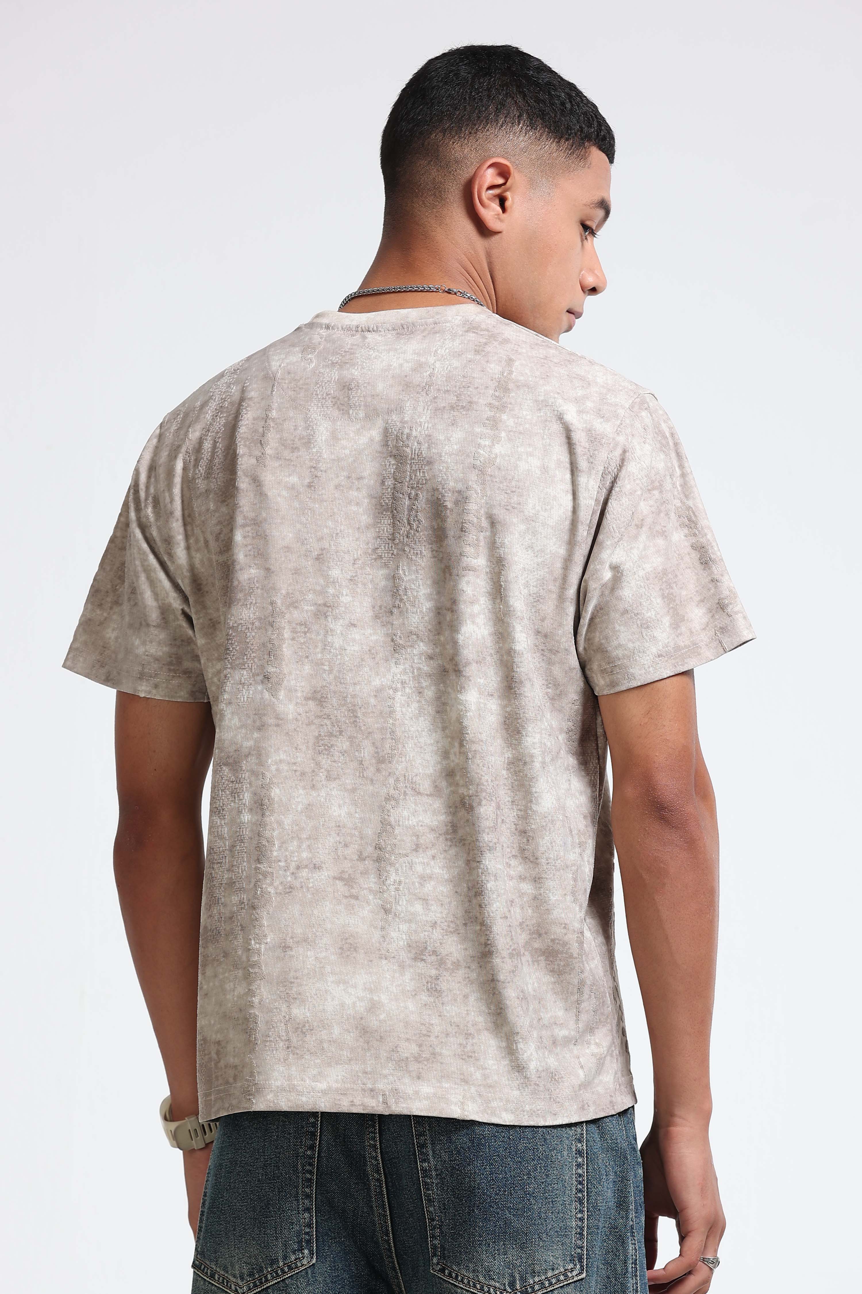 Men Beige Casual Relaxed Fit T-Shirt