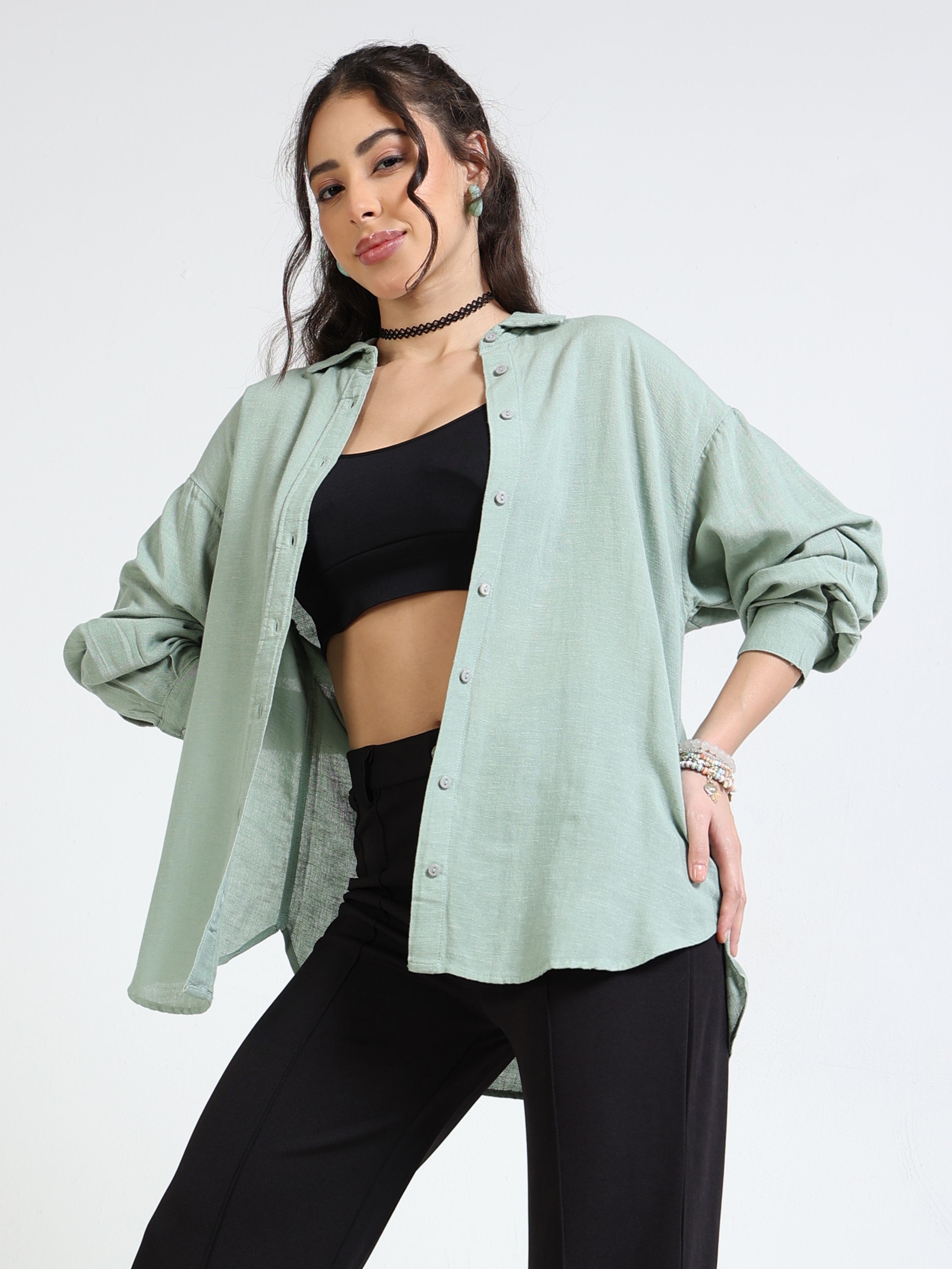 Women Pistachio Oversized Shirt