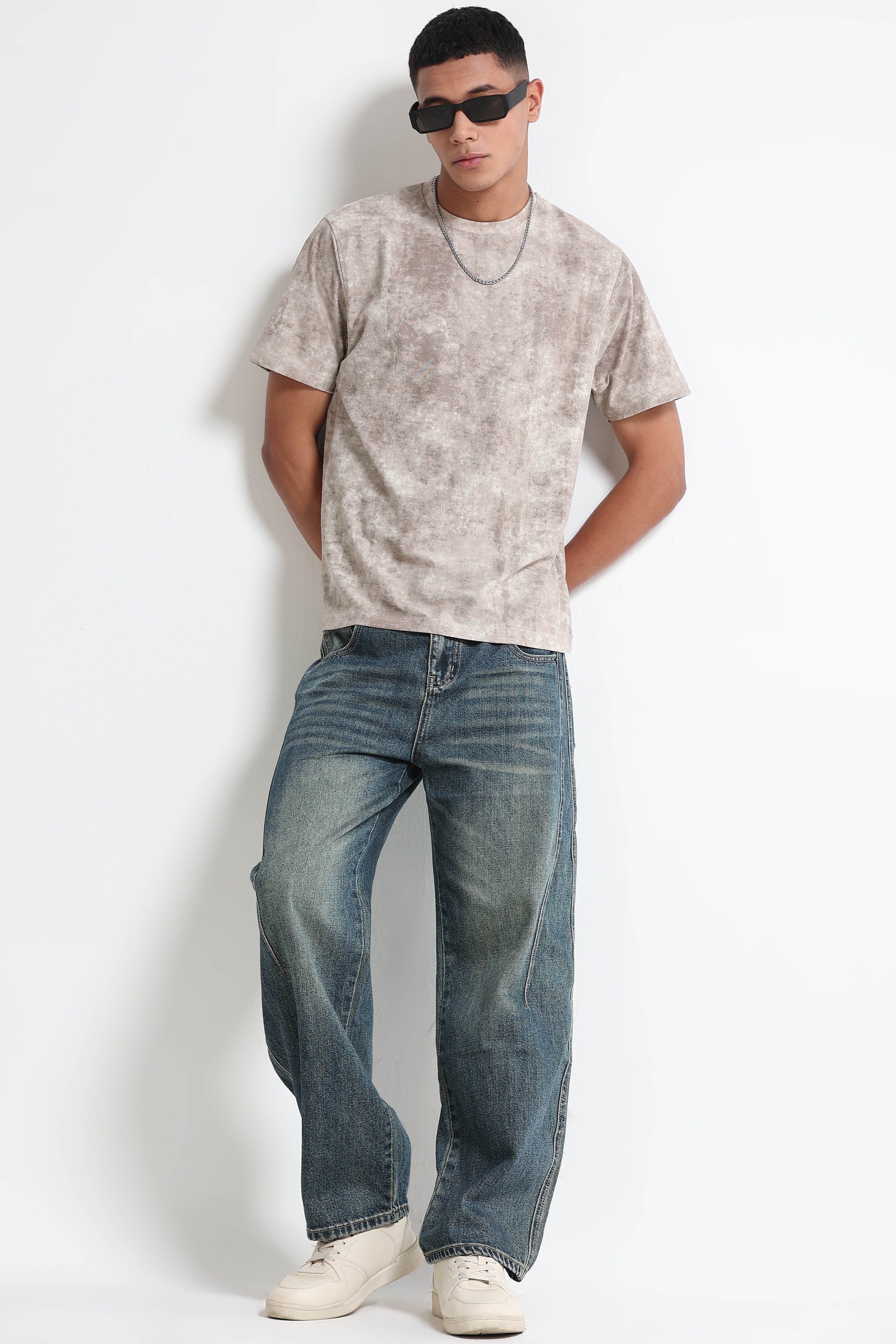 Men Beige Casual Relaxed Fit T-Shirt