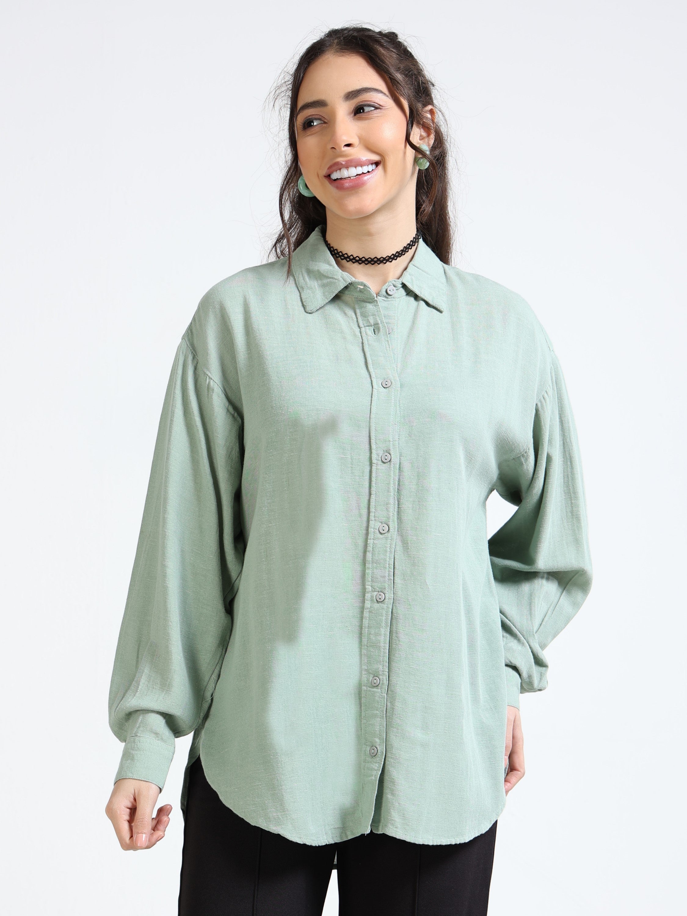 Women Pistachio Oversized Shirt