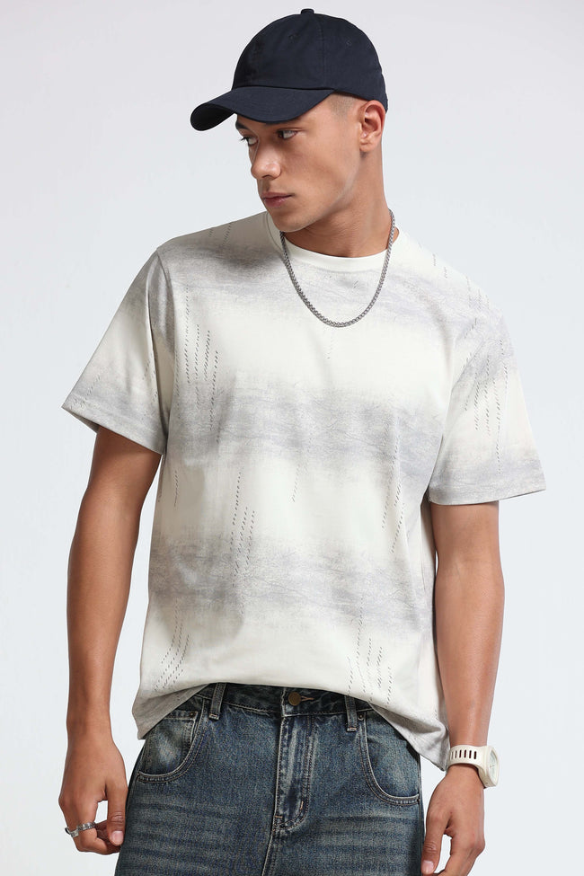 Men Grey Minimal Textured T-Shirt