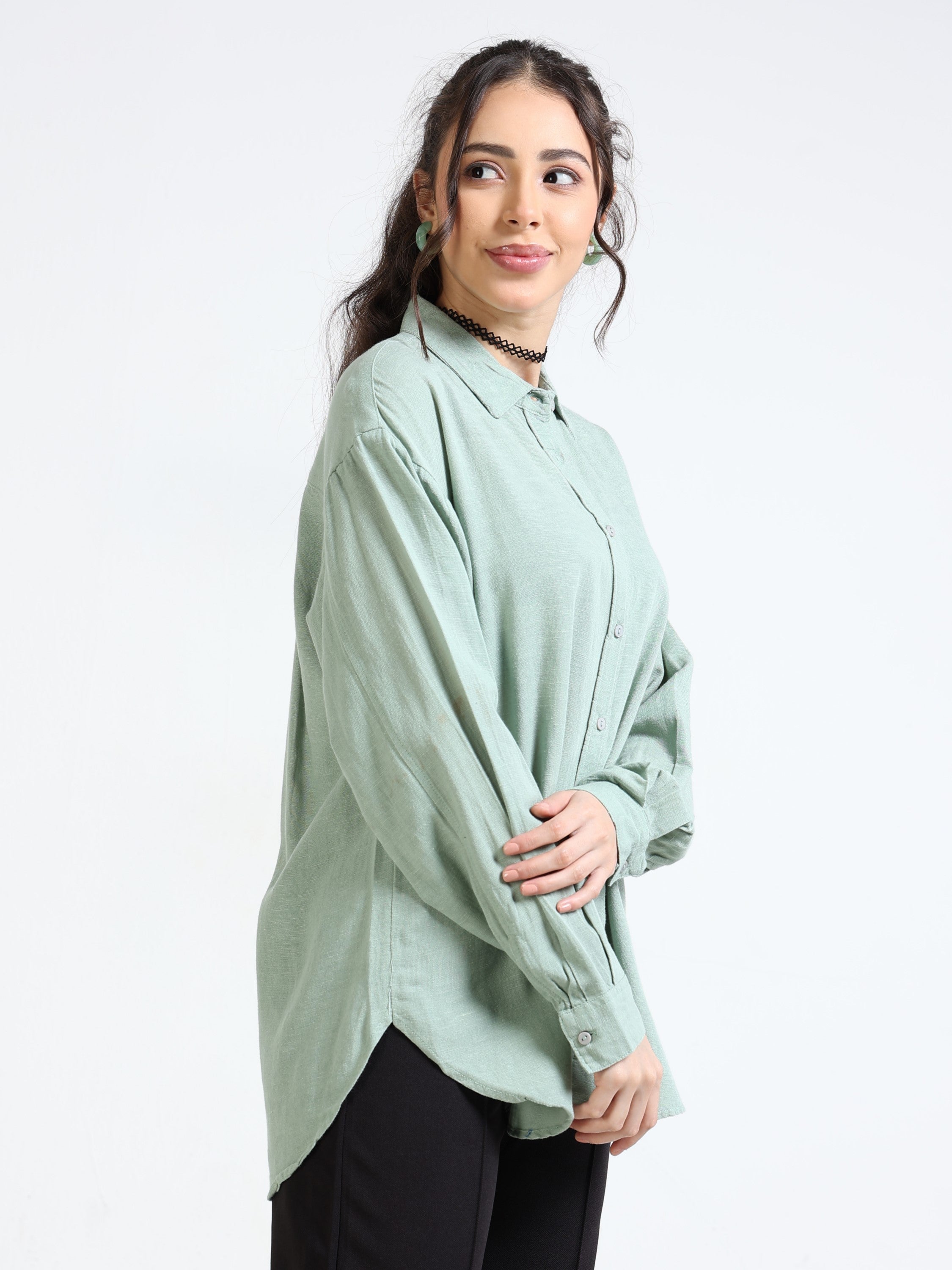 Women Pistachio Oversized Shirt
