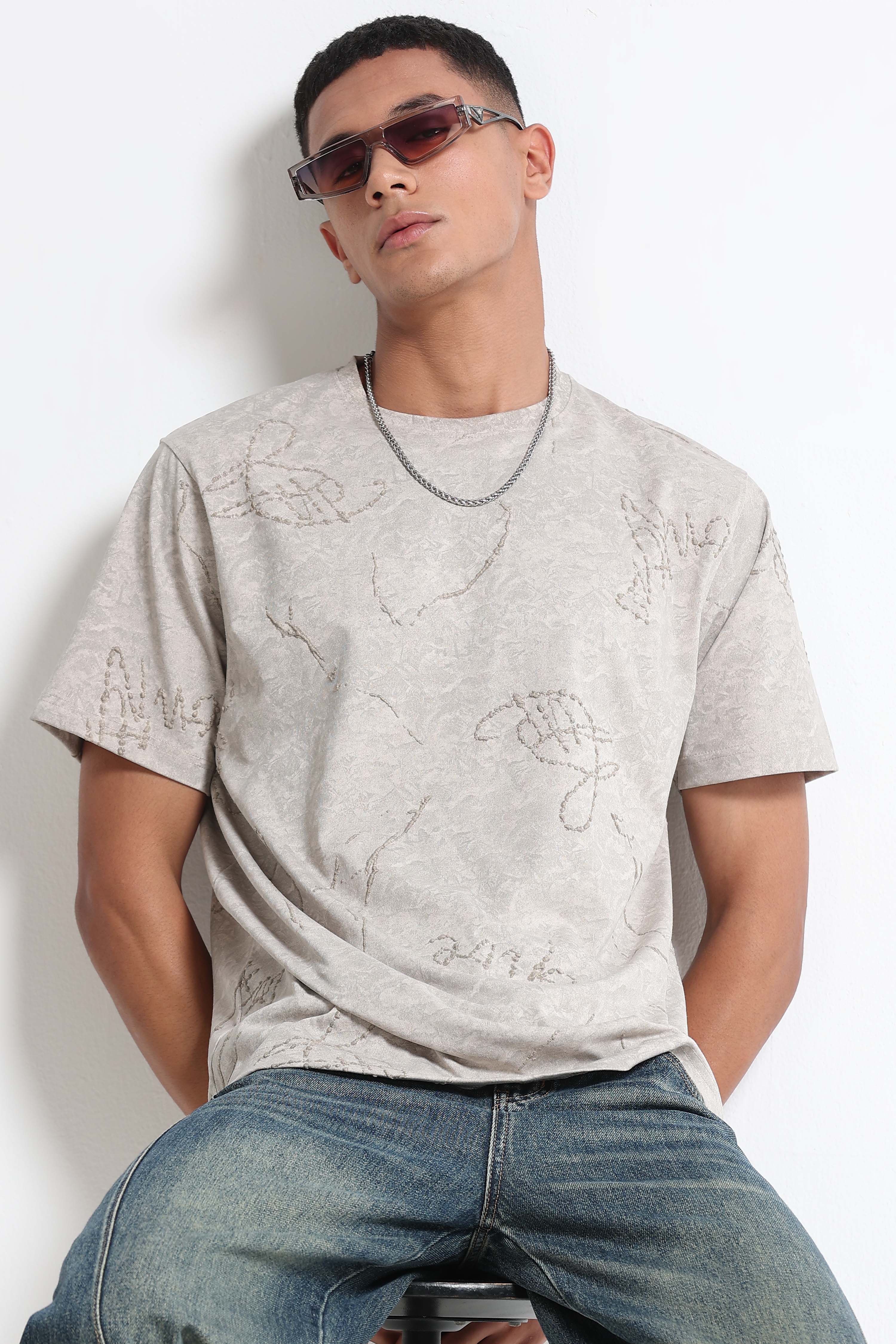 Men Beige Relaxed Fit T-Shirt